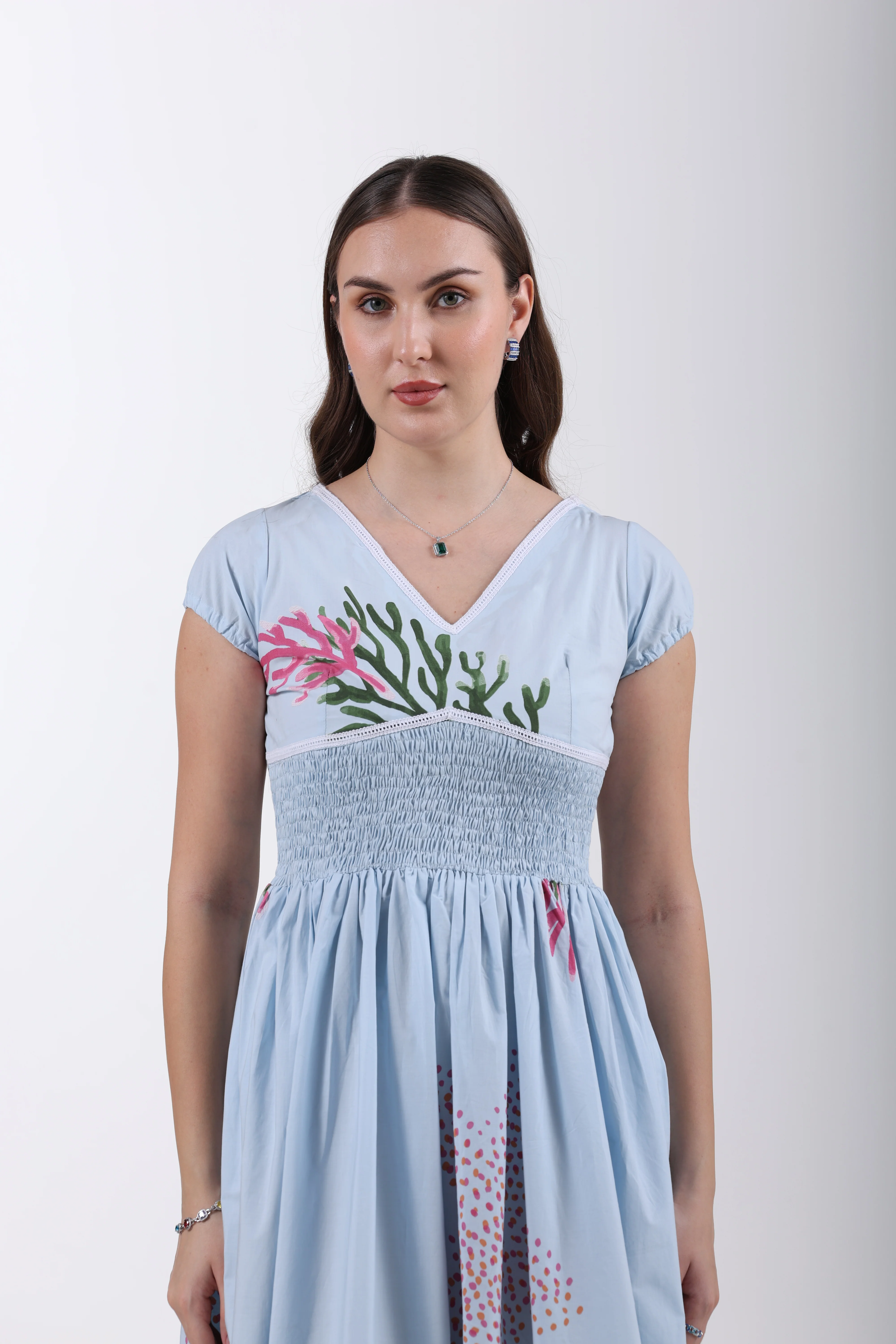 Azure Reef Flow Cotton Maxi Dress – Sky Blue - Image 3