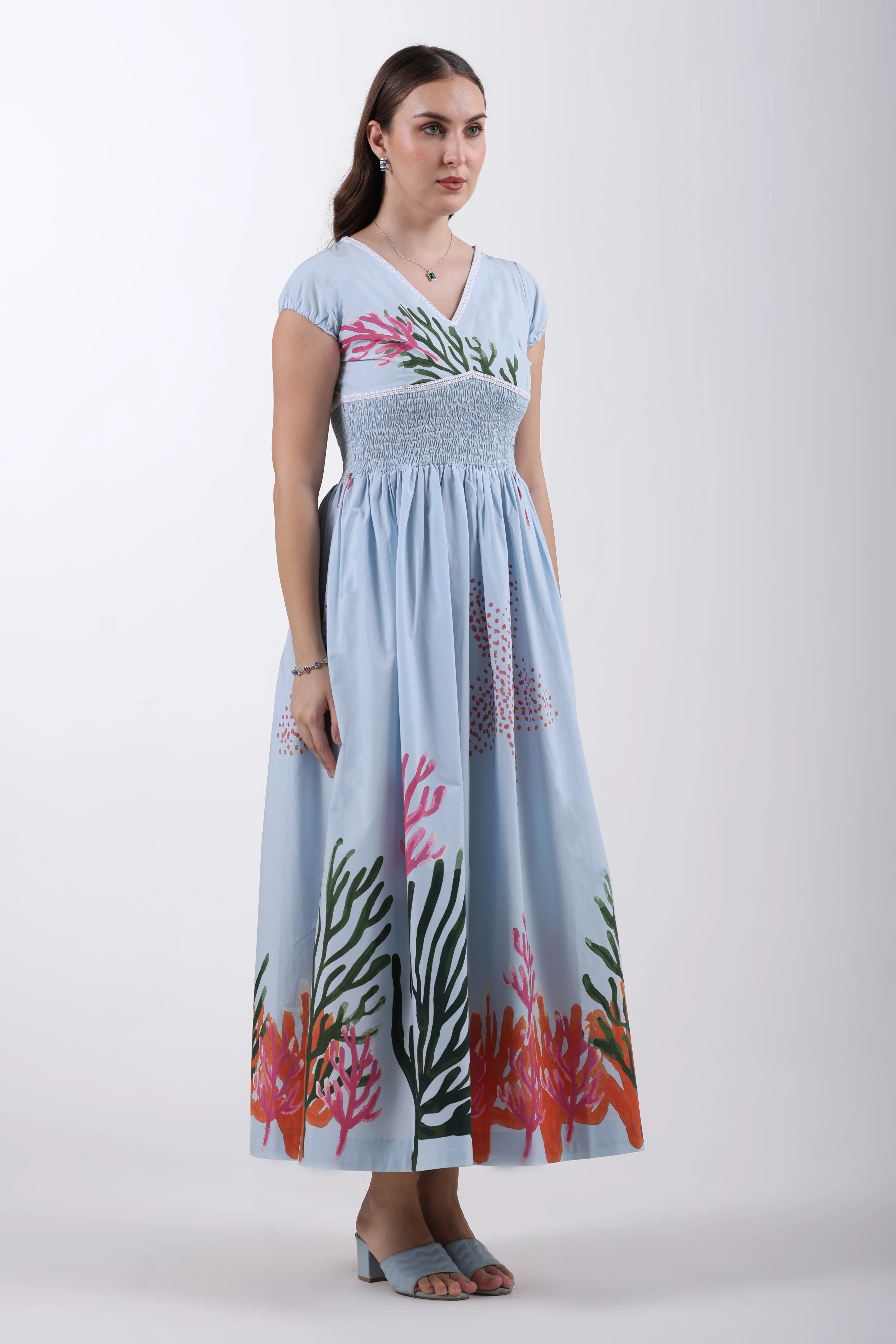 Azure Reef Flow Cotton Maxi Dress – Sky Blue - Image 4