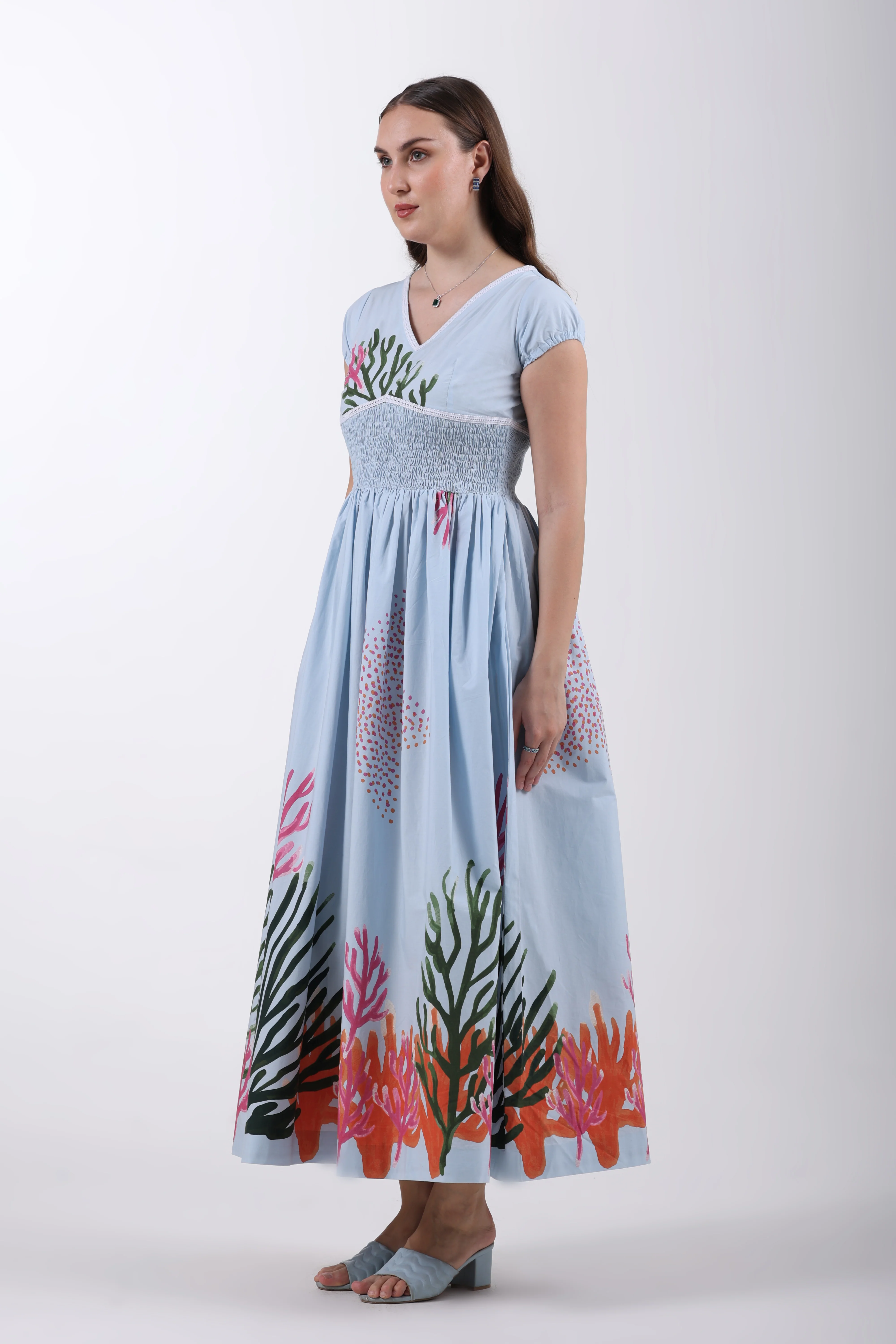 Azure Reef Flow Cotton Maxi Dress – Sky Blue - Image 5