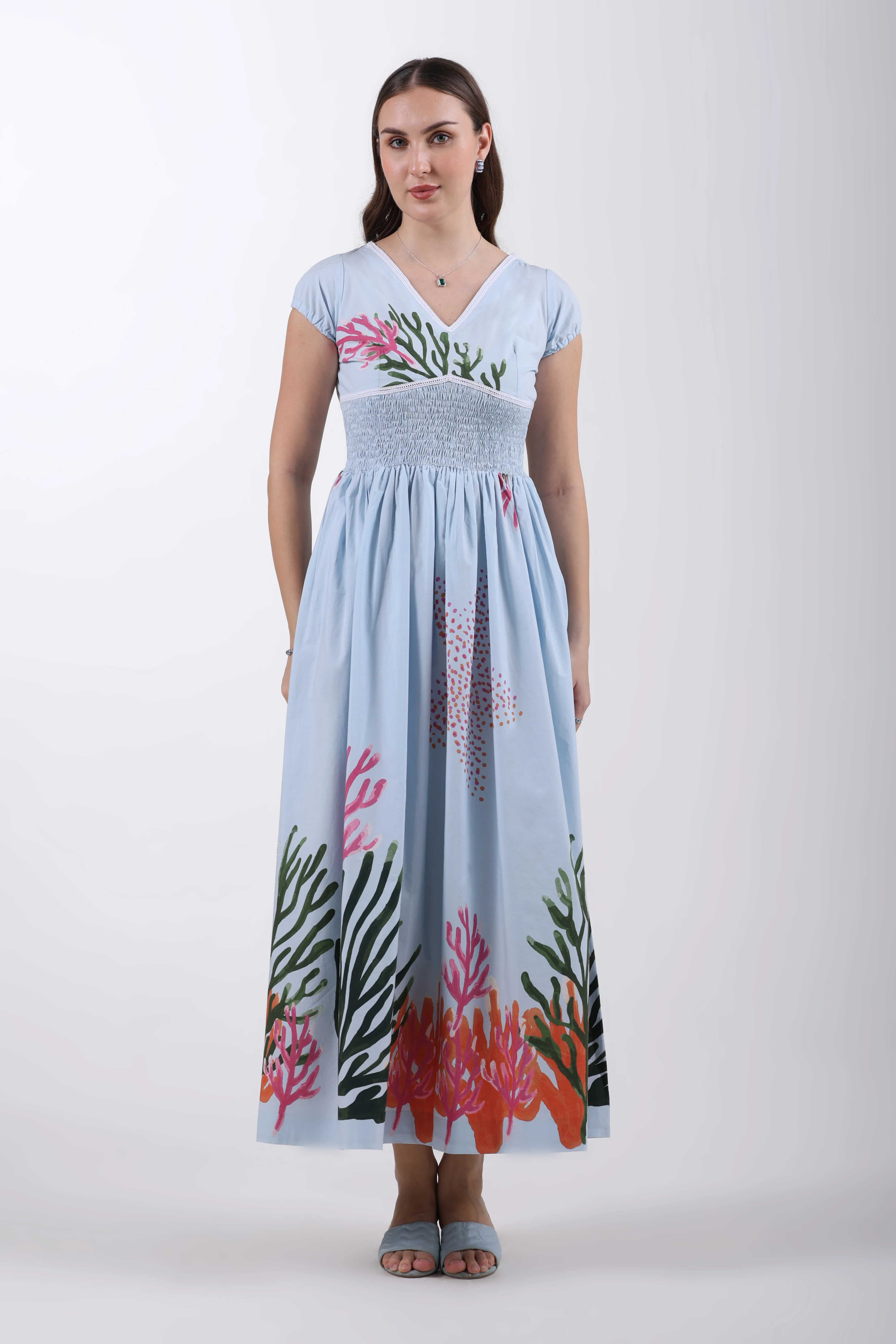Azure Reef Flow Cotton Maxi Dress – Sky Blue - Image 6