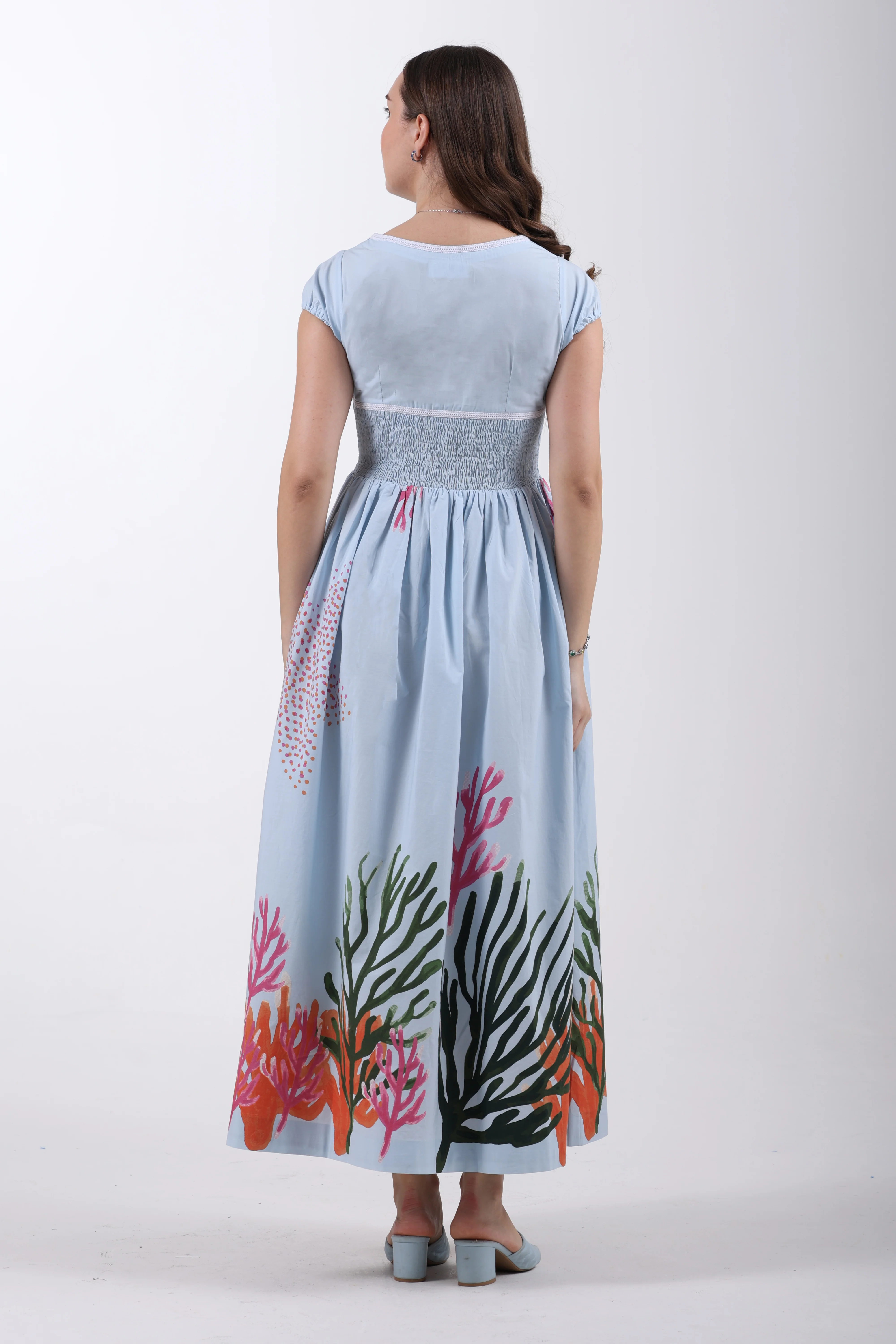Azure Reef Flow Cotton Maxi Dress – Sky Blue - Image 7