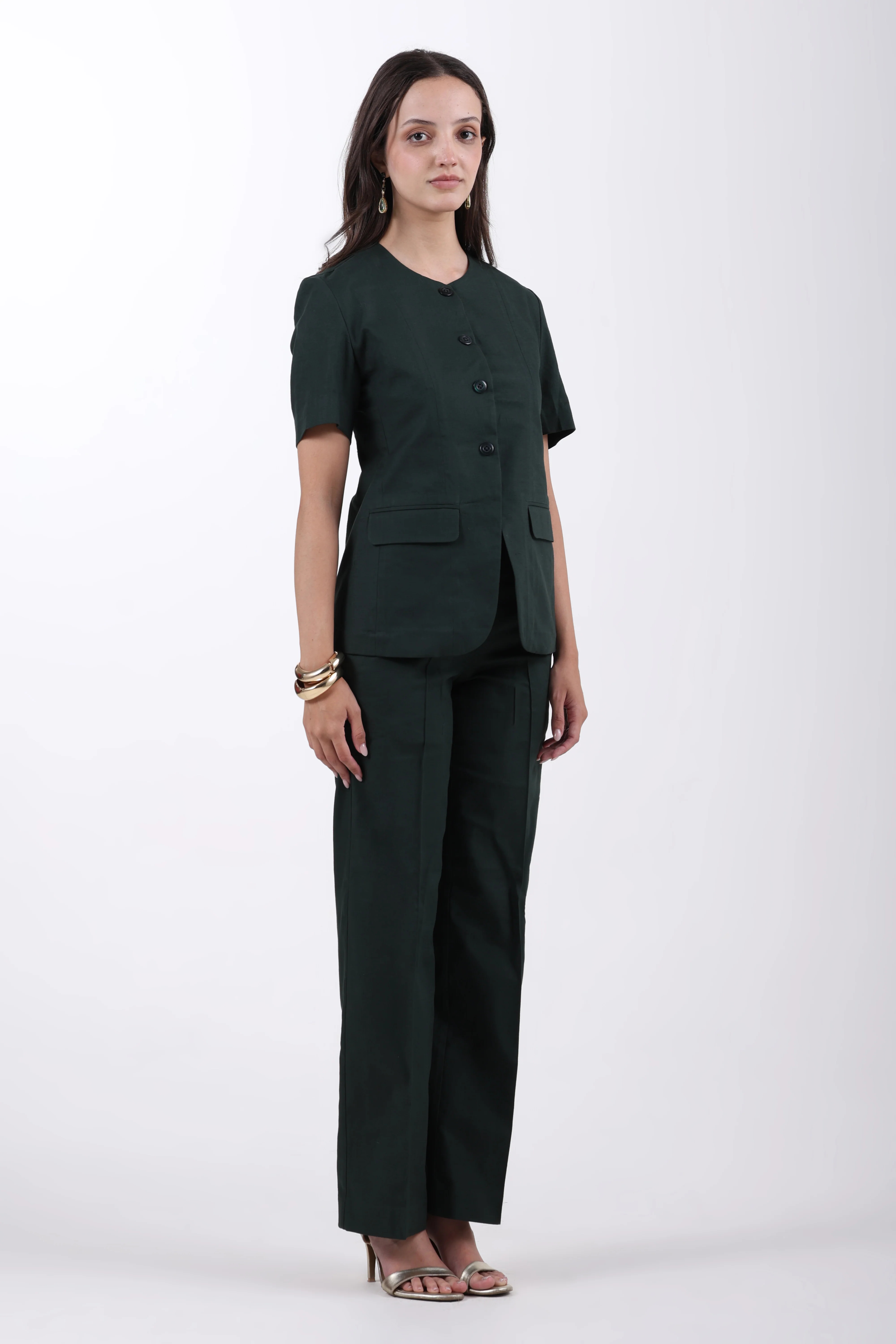 Bare Blazer Suit Set – Bottle Green Cotton Linen - Image 10