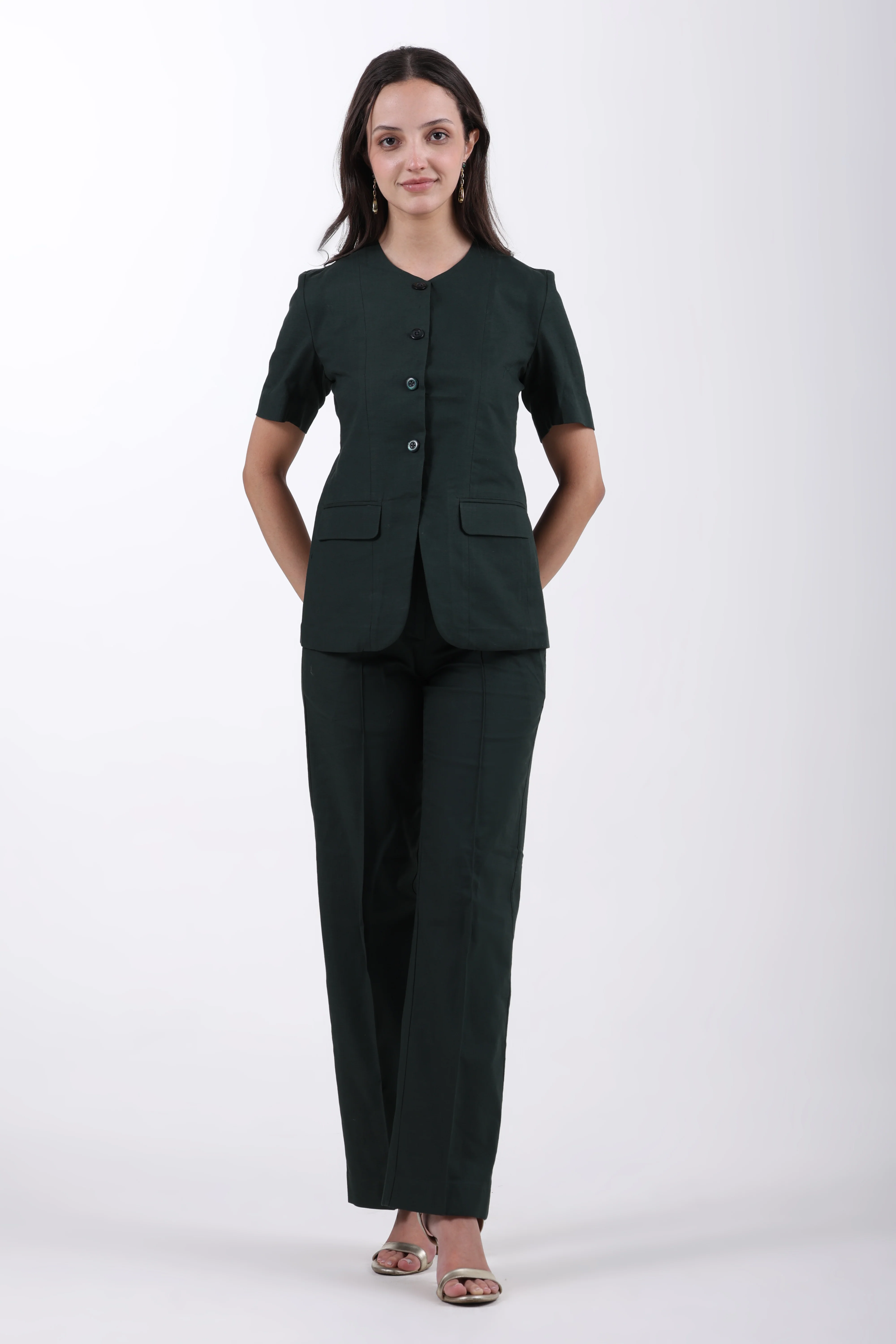 Bare Blazer Suit Set – Bottle Green Cotton Linen - Image 3