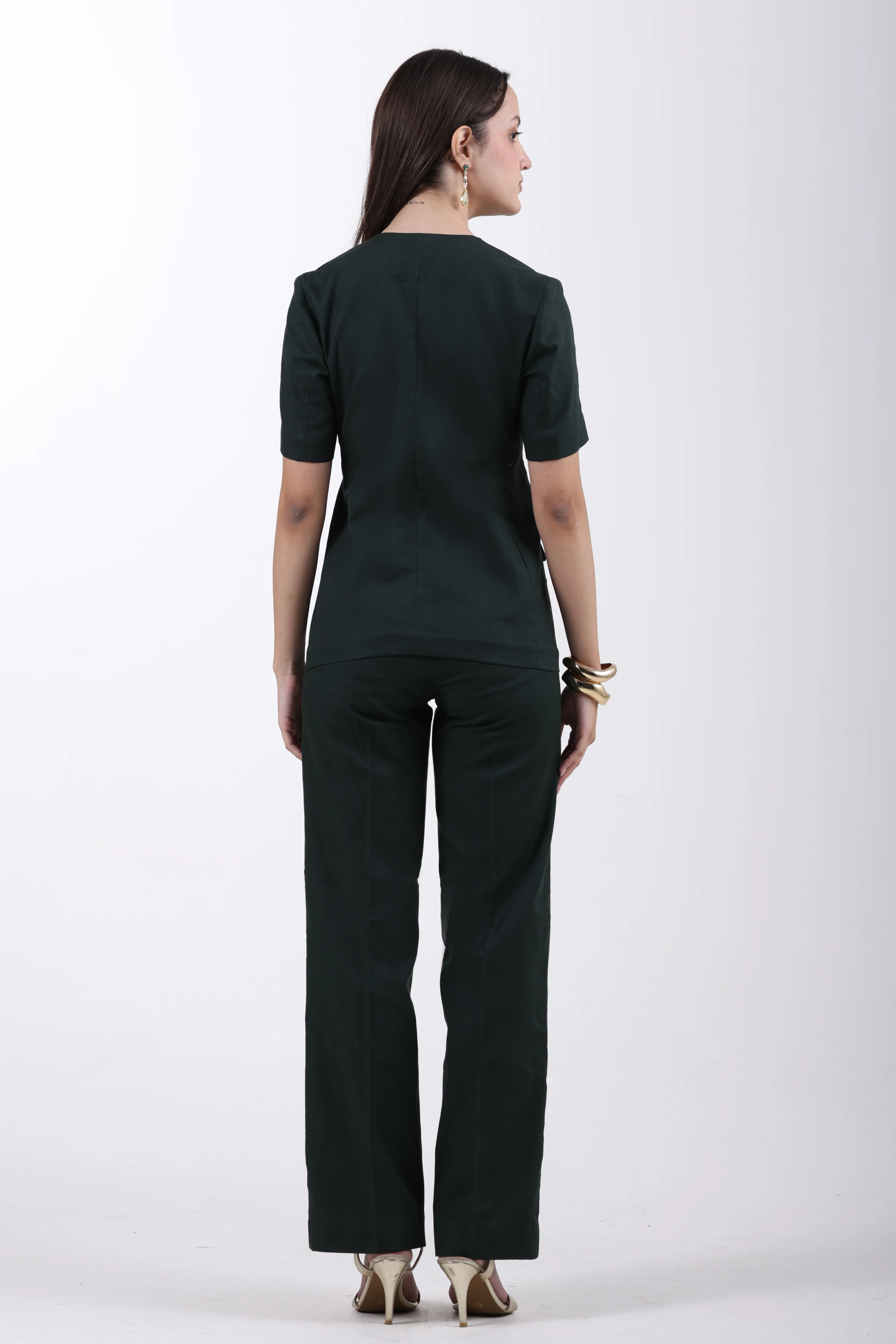 Bare Blazer Suit Set – Bottle Green Cotton Linen - Image 5