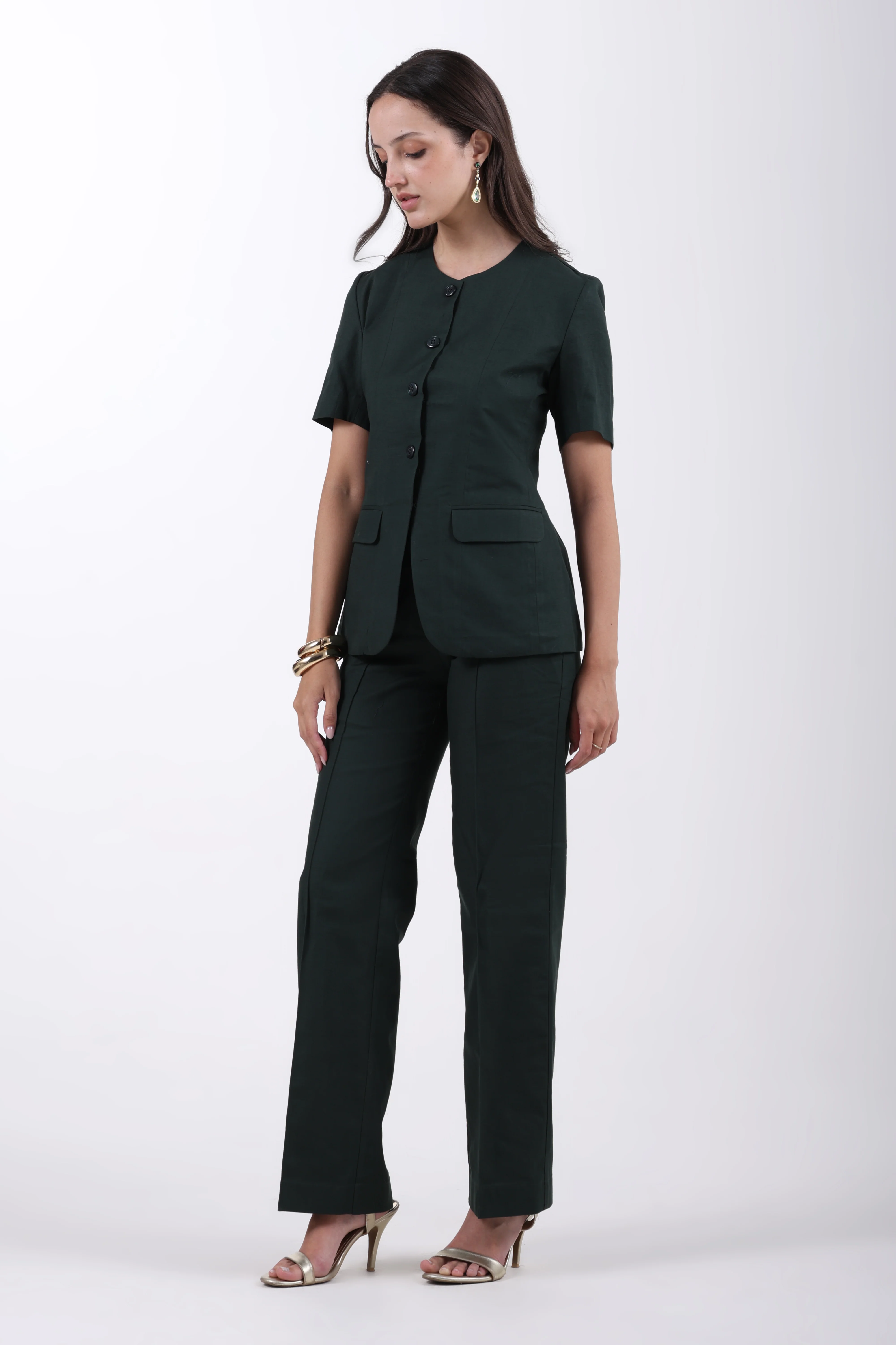 Bare Blazer Suit Set – Bottle Green Cotton Linen - Image 6
