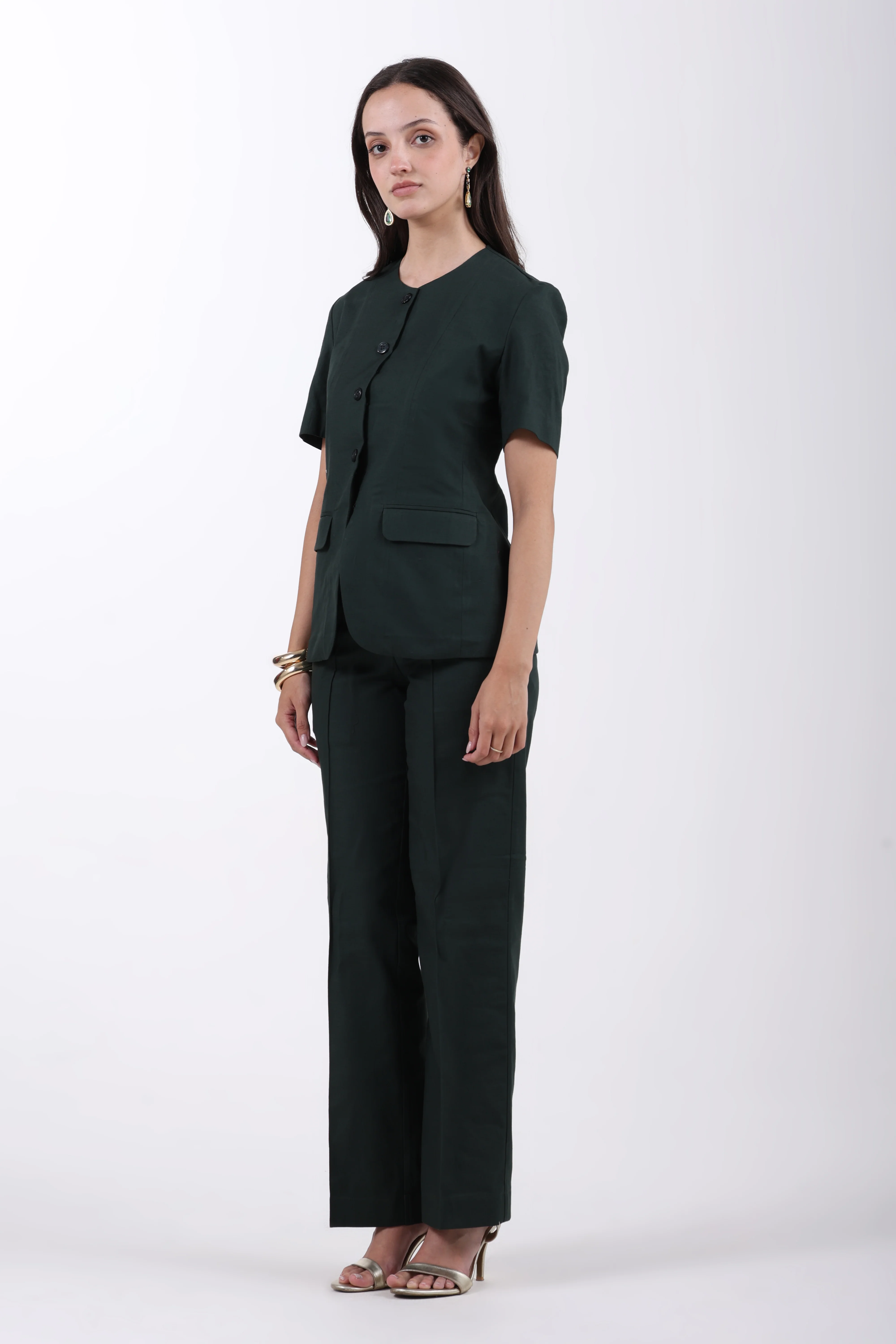 Bare Blazer Suit Set – Bottle Green Cotton Linen - Image 7