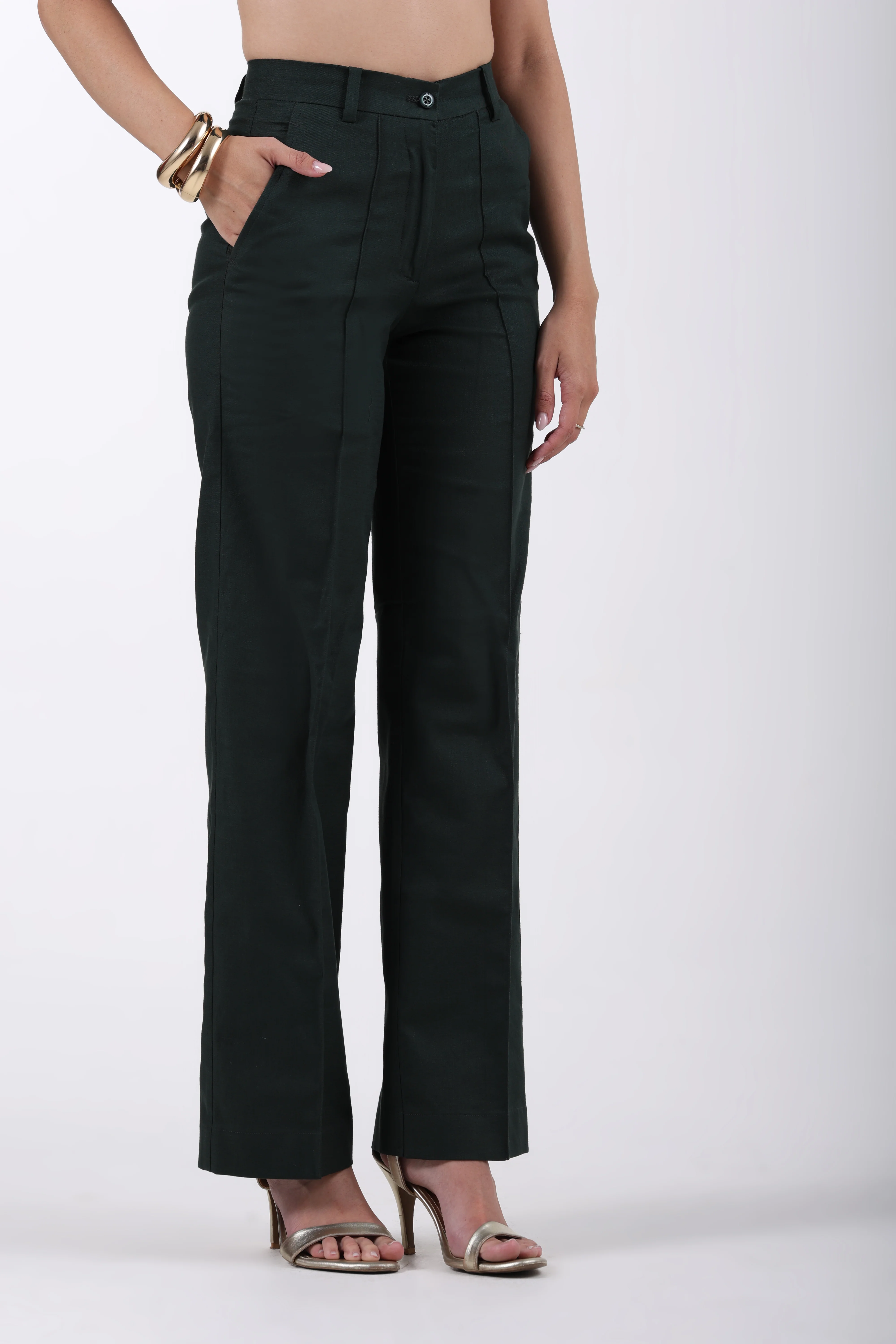 Bare Blazer Suit Set – Bottle Green Cotton Linen - Image 8