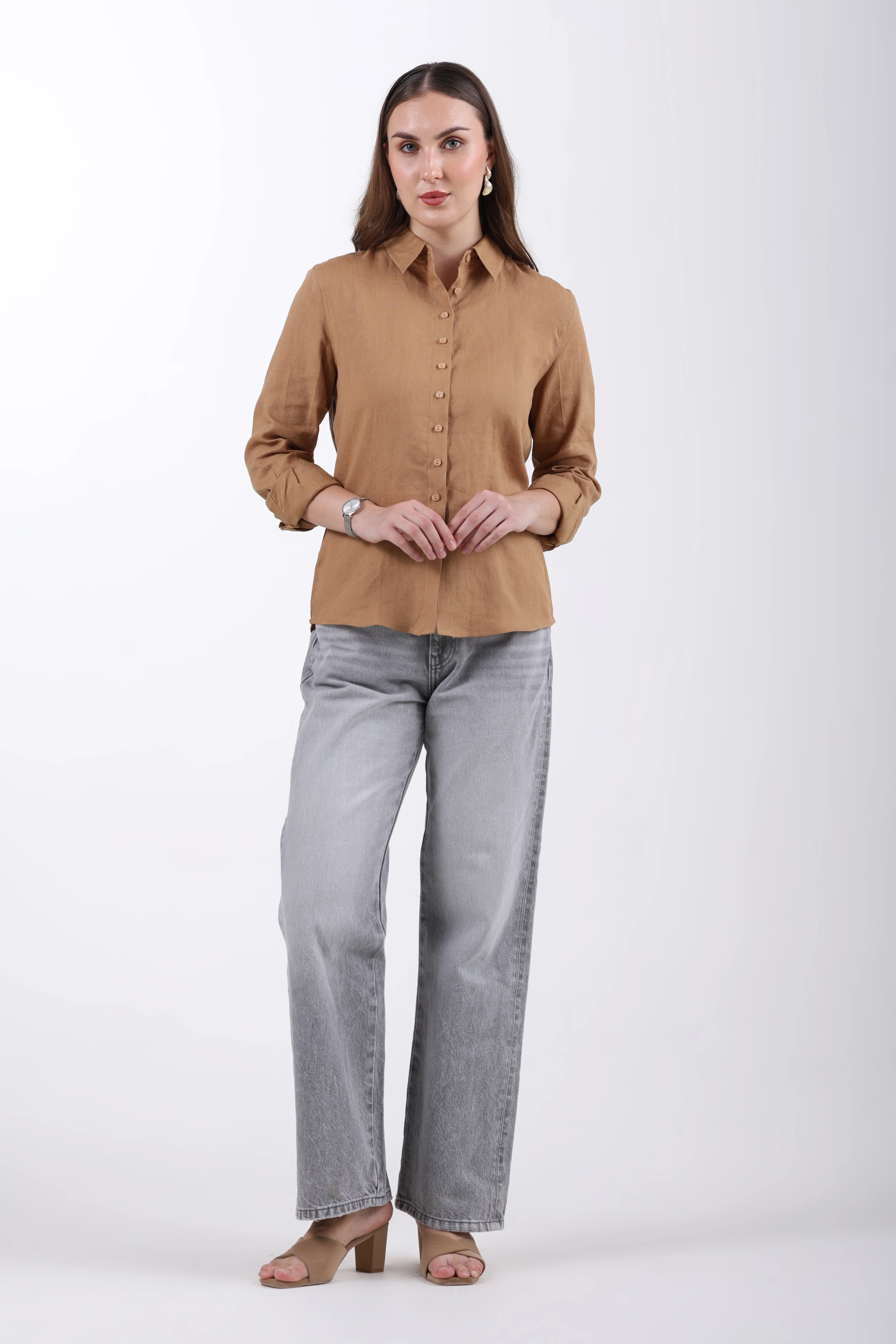 Belgian Linen Regular Fit Shirt – Golden Brown - Image 3