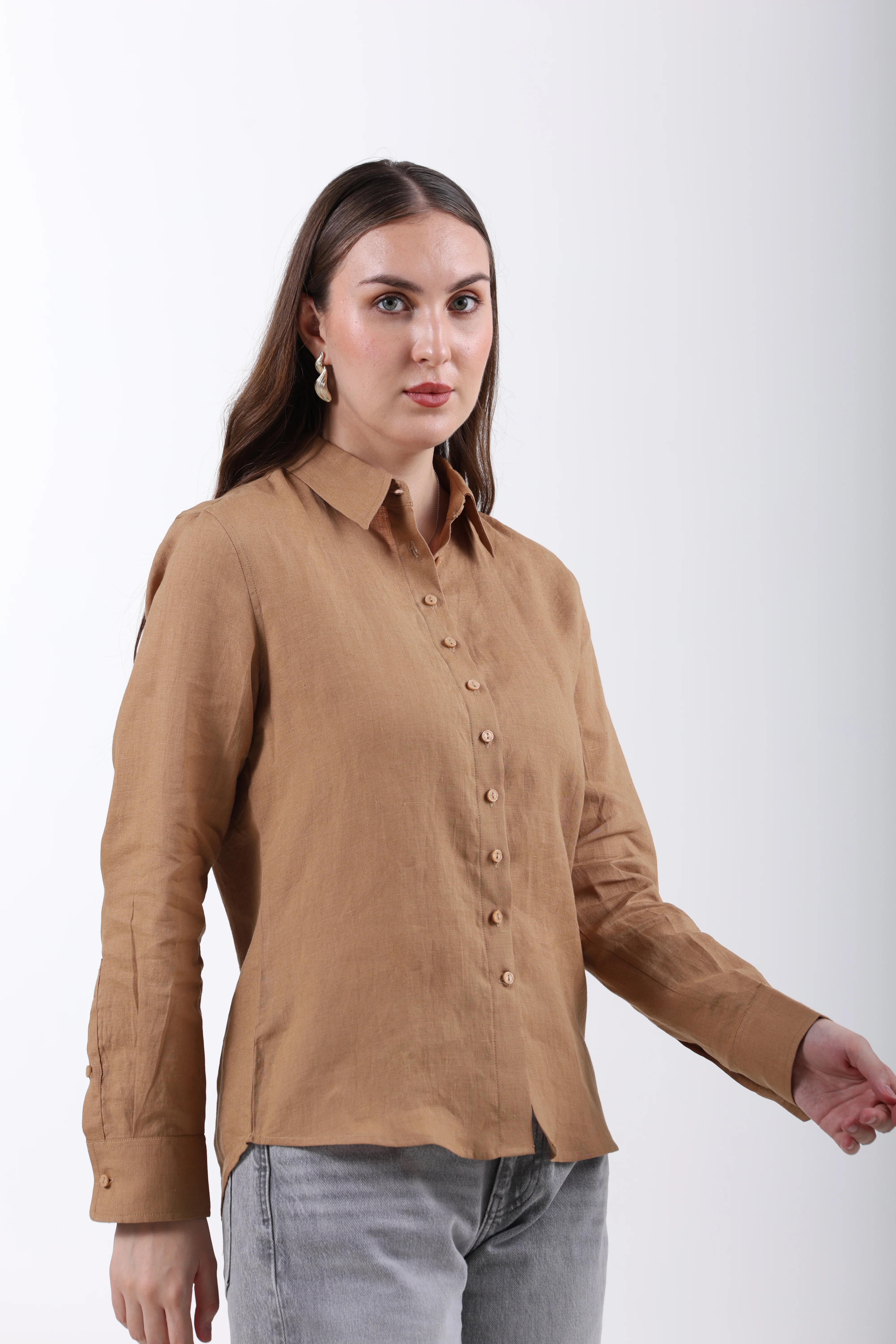 Belgian Linen Regular Fit Shirt – Golden Brown - Image 4