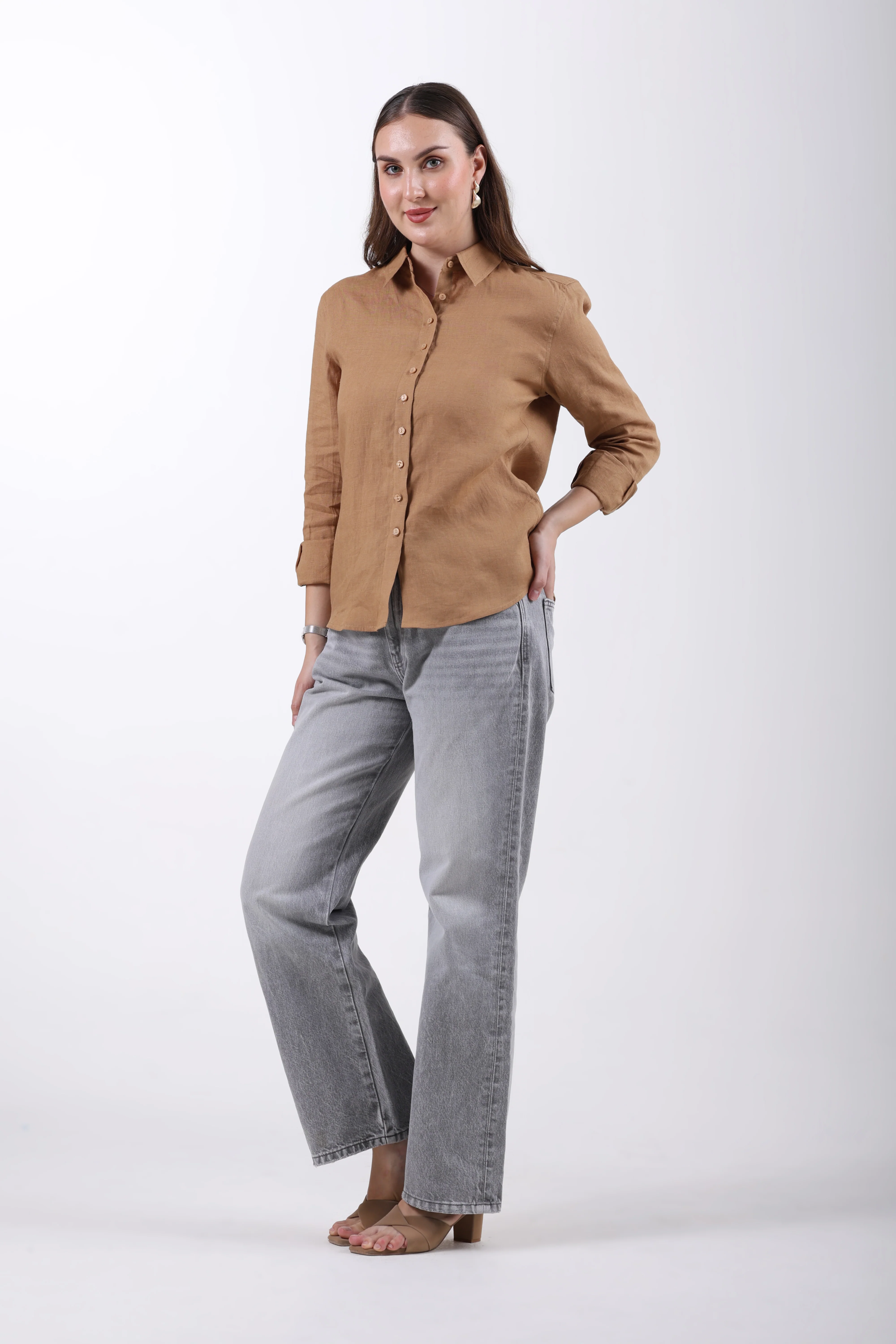 Belgian Linen Regular Fit Shirt – Golden Brown - Image 6