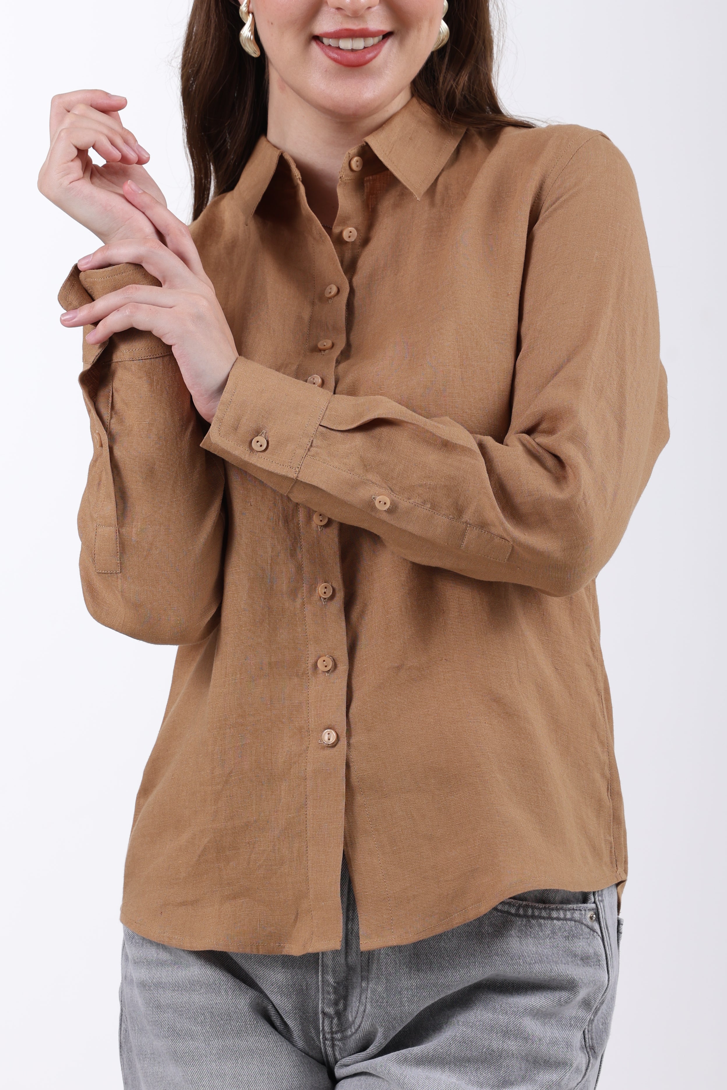 Belgian Linen Regular Fit Shirt – Golden Brown - Image 7