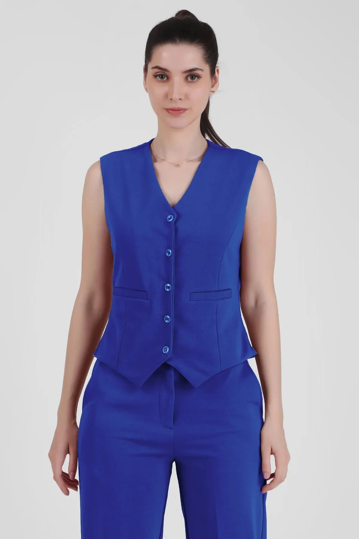 Waistcoat and Trousers Co-ord Set – Blue - Image 2