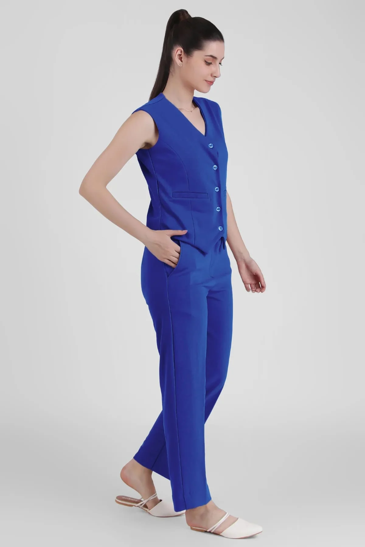 Waistcoat and Trousers Co-ord Set – Blue - Image 3