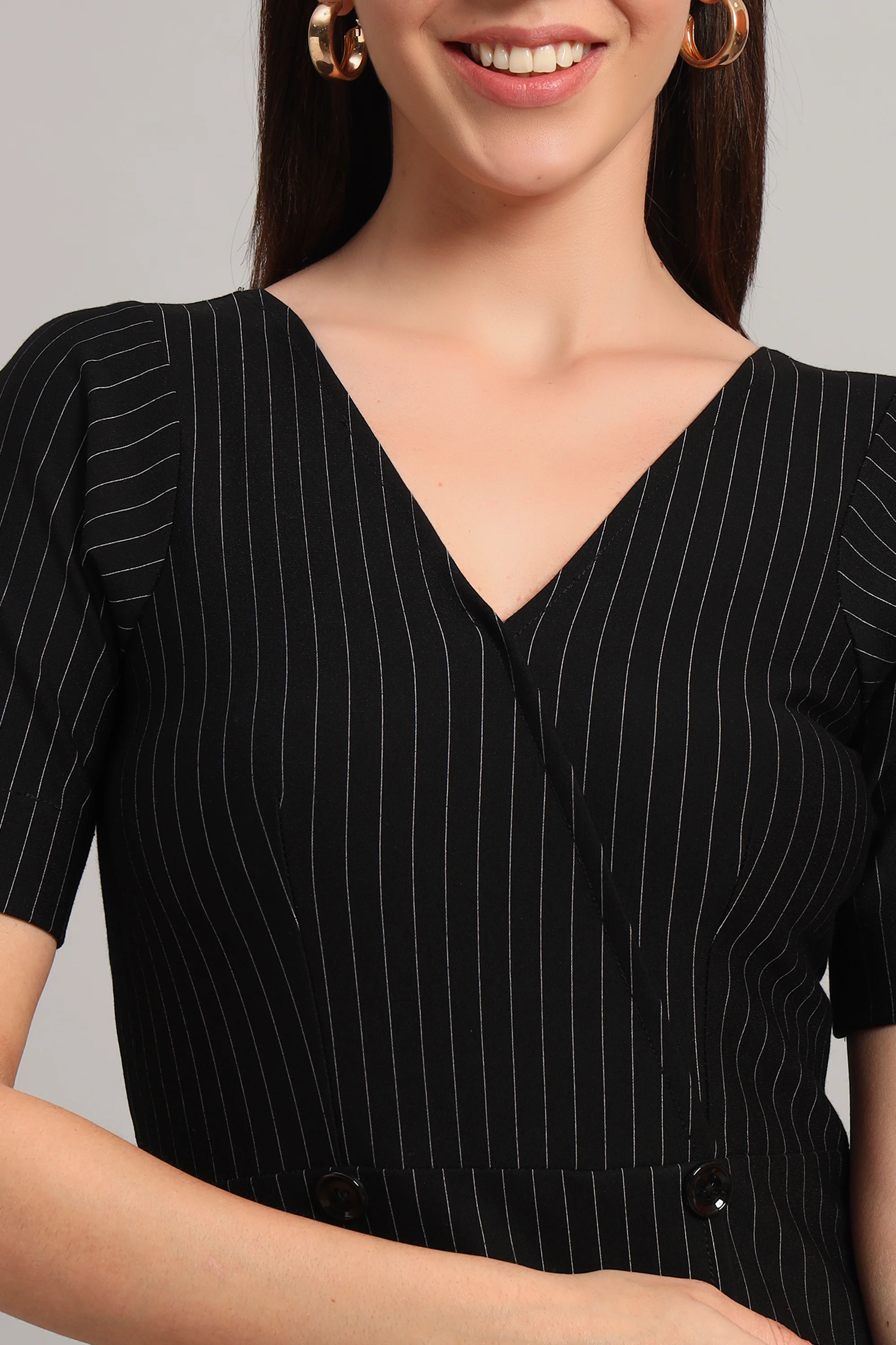 Boardroom to Brunch Dress – Black Pinstripe - Image 4