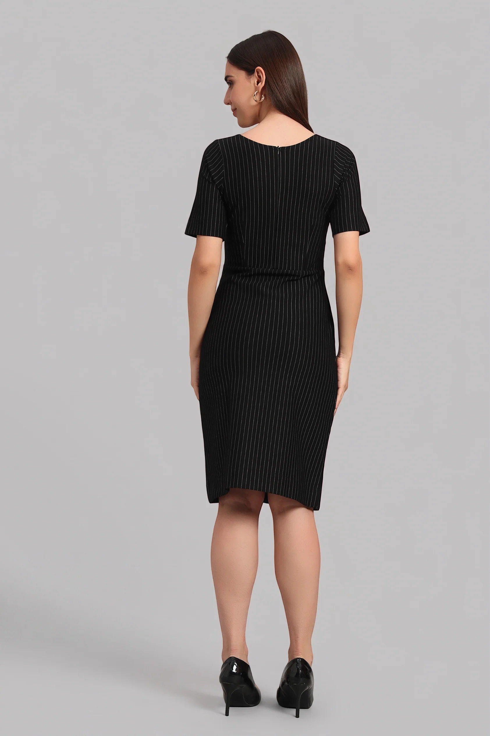 Boardroom to Brunch Dress – Black Pinstripe - Image 6