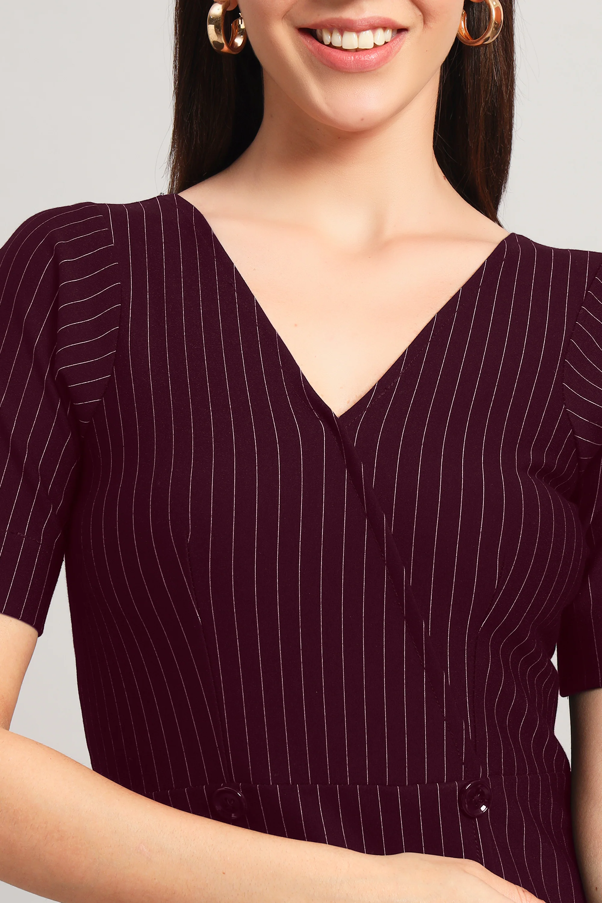 Boardroom to Brunch Dress – Wine Pinstripe - Image 4