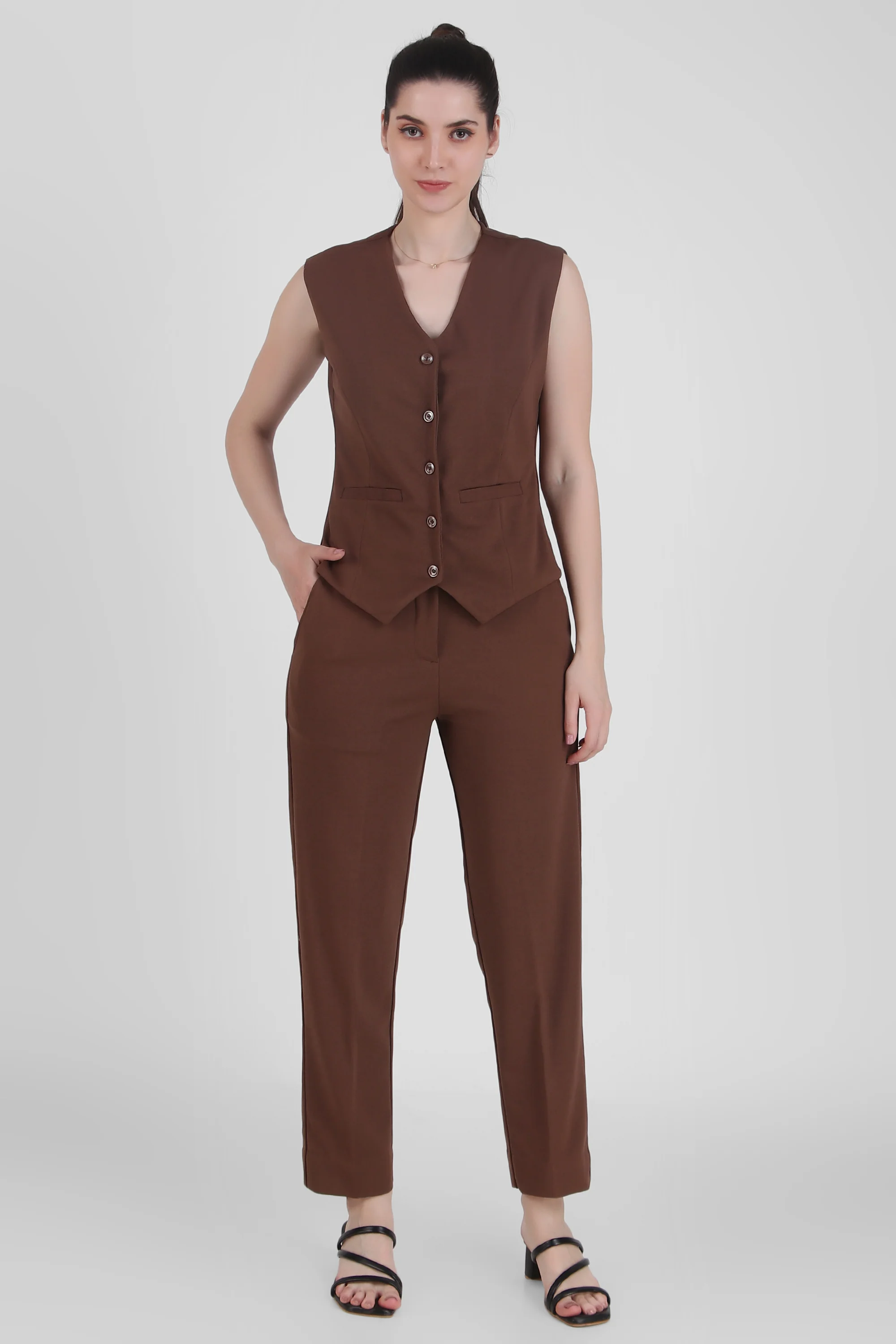 Waistcoat and Trousers Co-ord Set – Brown