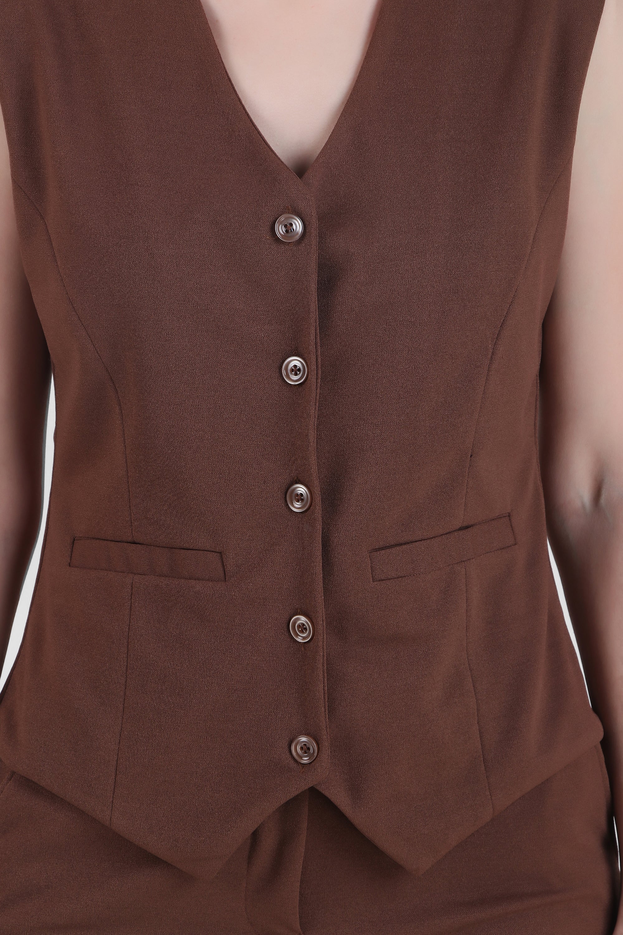 Waistcoat and Trousers Co-ord Set – Brown - Image 3