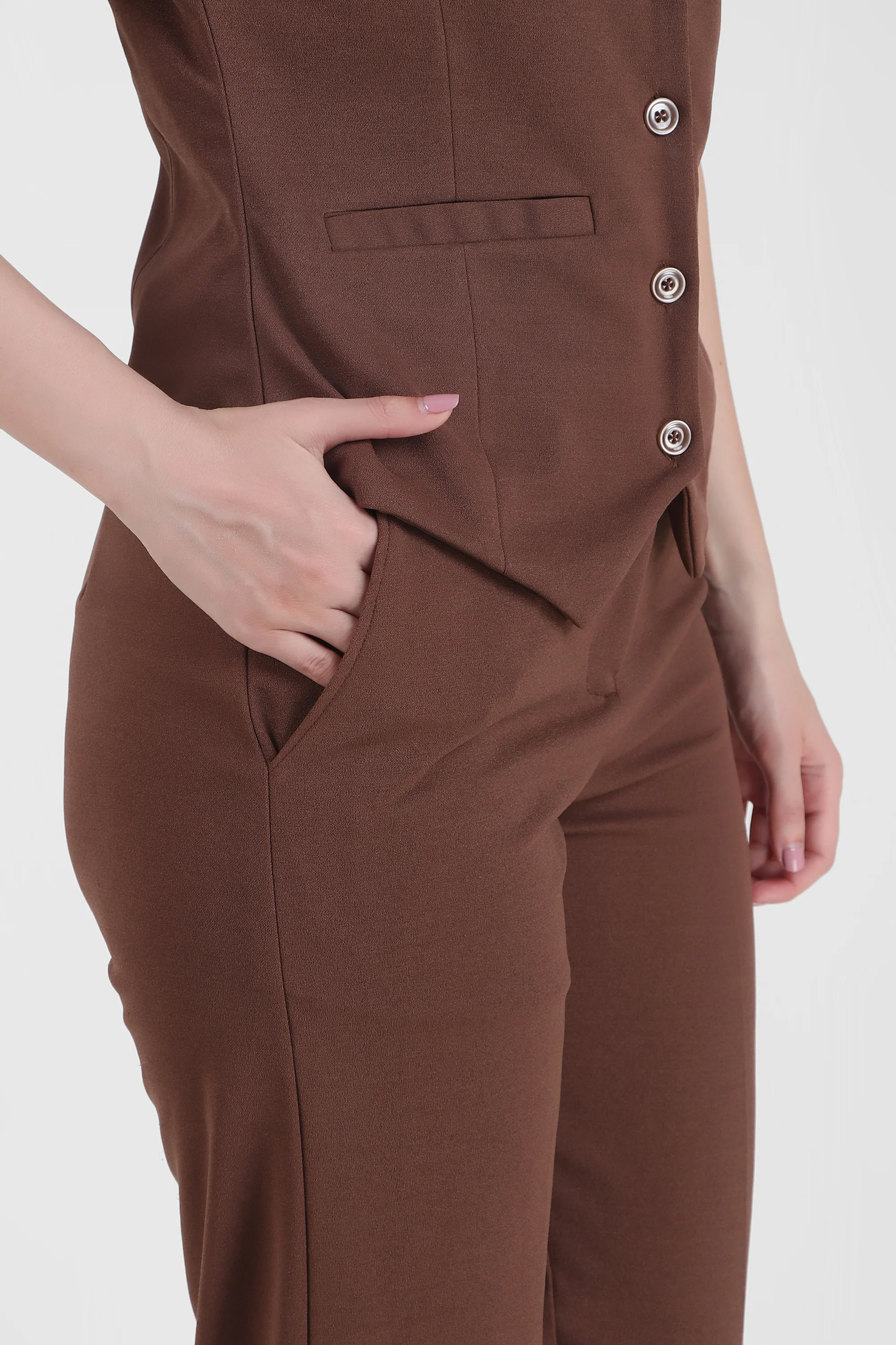 Waistcoat and Trousers Co-ord Set – Brown - Image 4