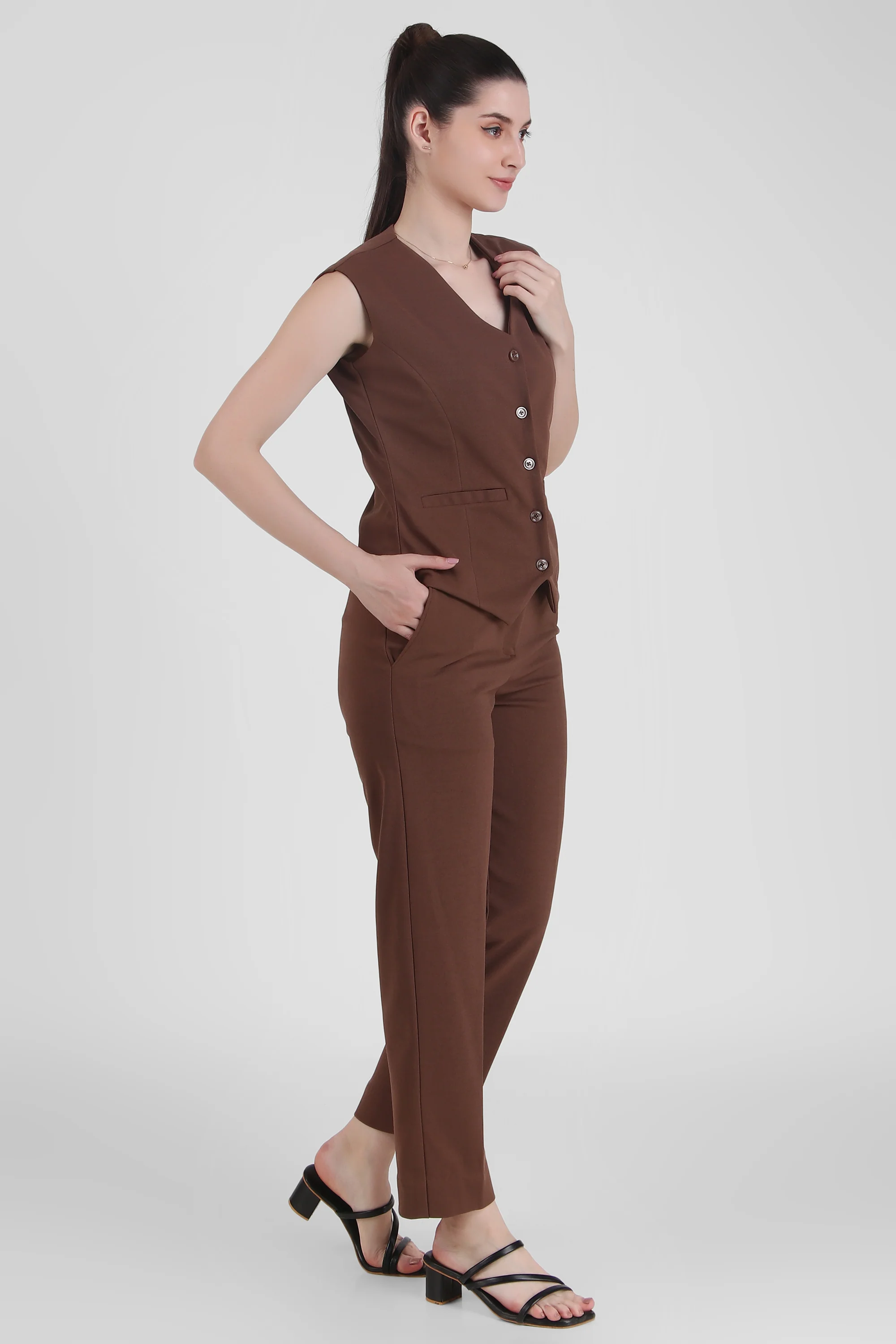 Waistcoat and Trousers Co-ord Set – Brown - Image 5