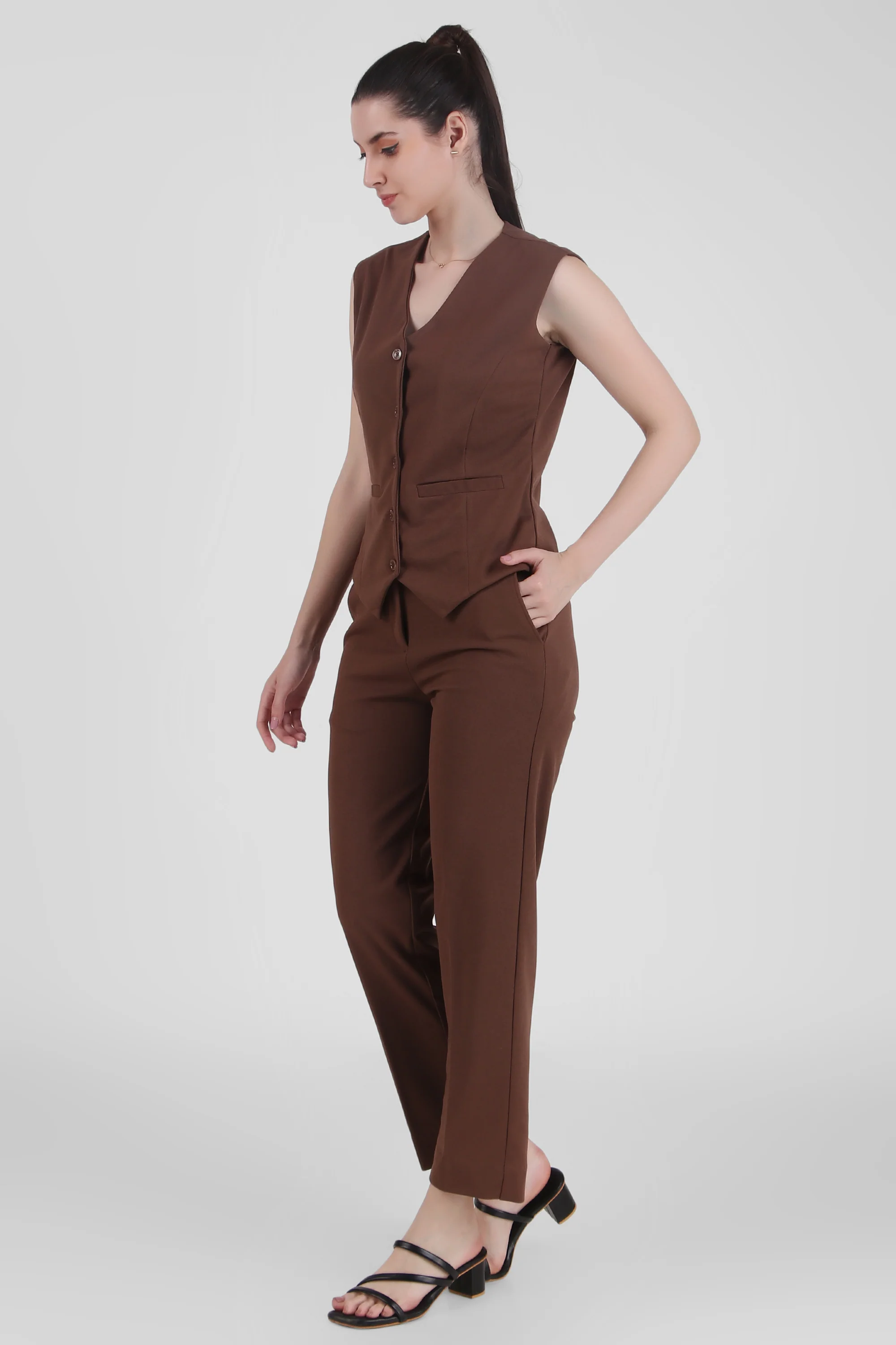 Waistcoat and Trousers Co-ord Set – Brown - Image 6