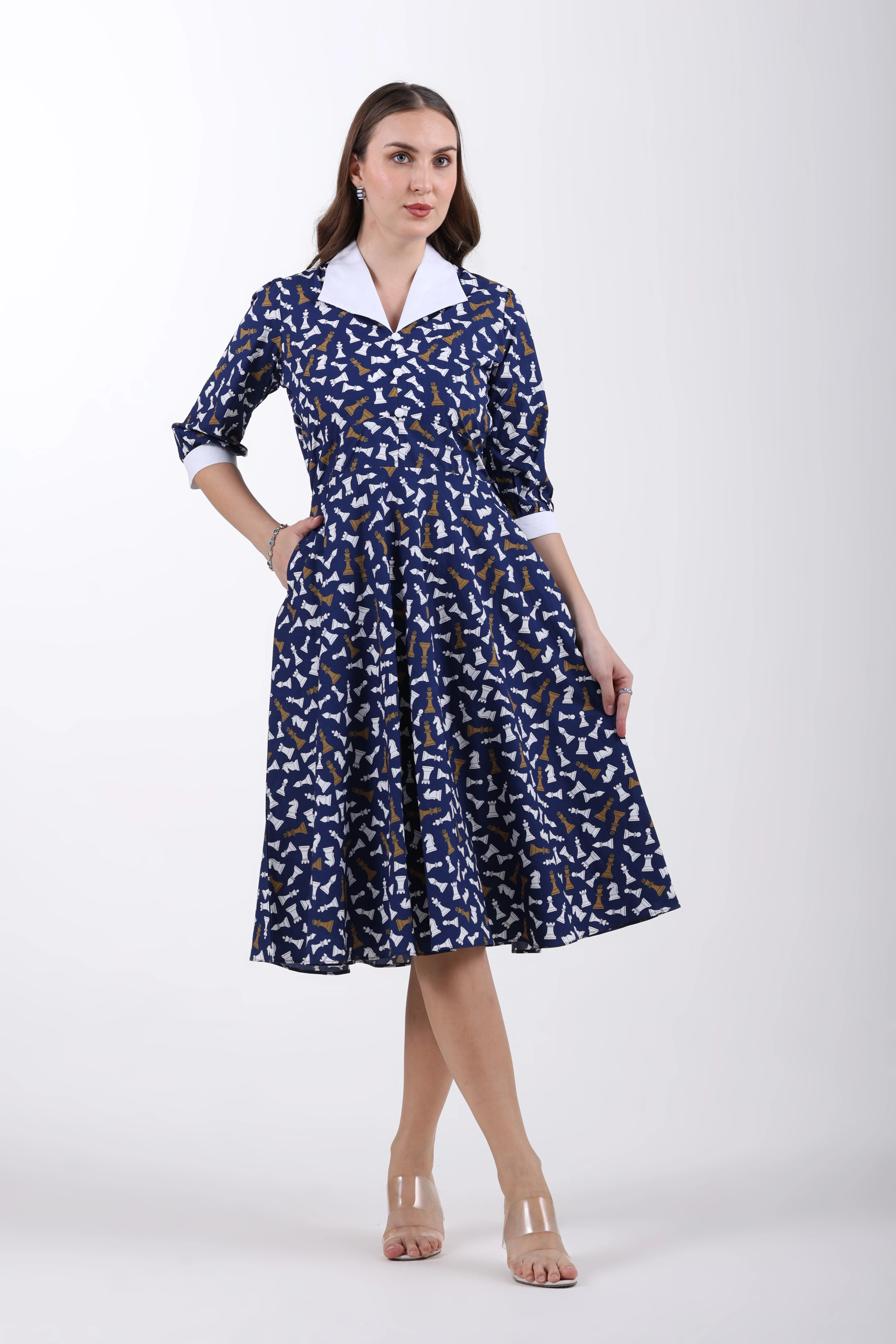 Checkmate Grace Cotton Midi Dress – Navy Blue