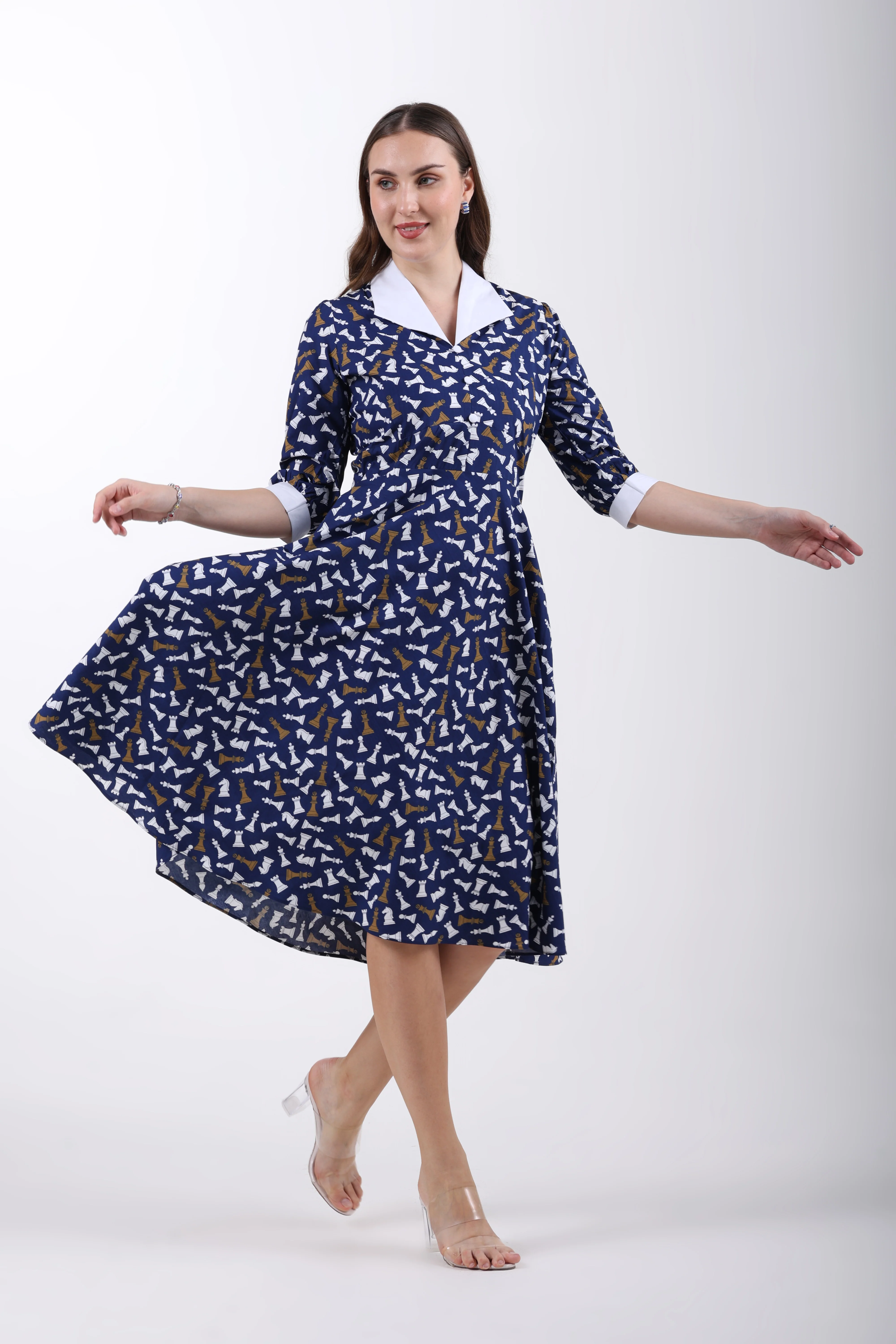 Checkmate Grace Cotton Midi Dress – Navy Blue - Image 2