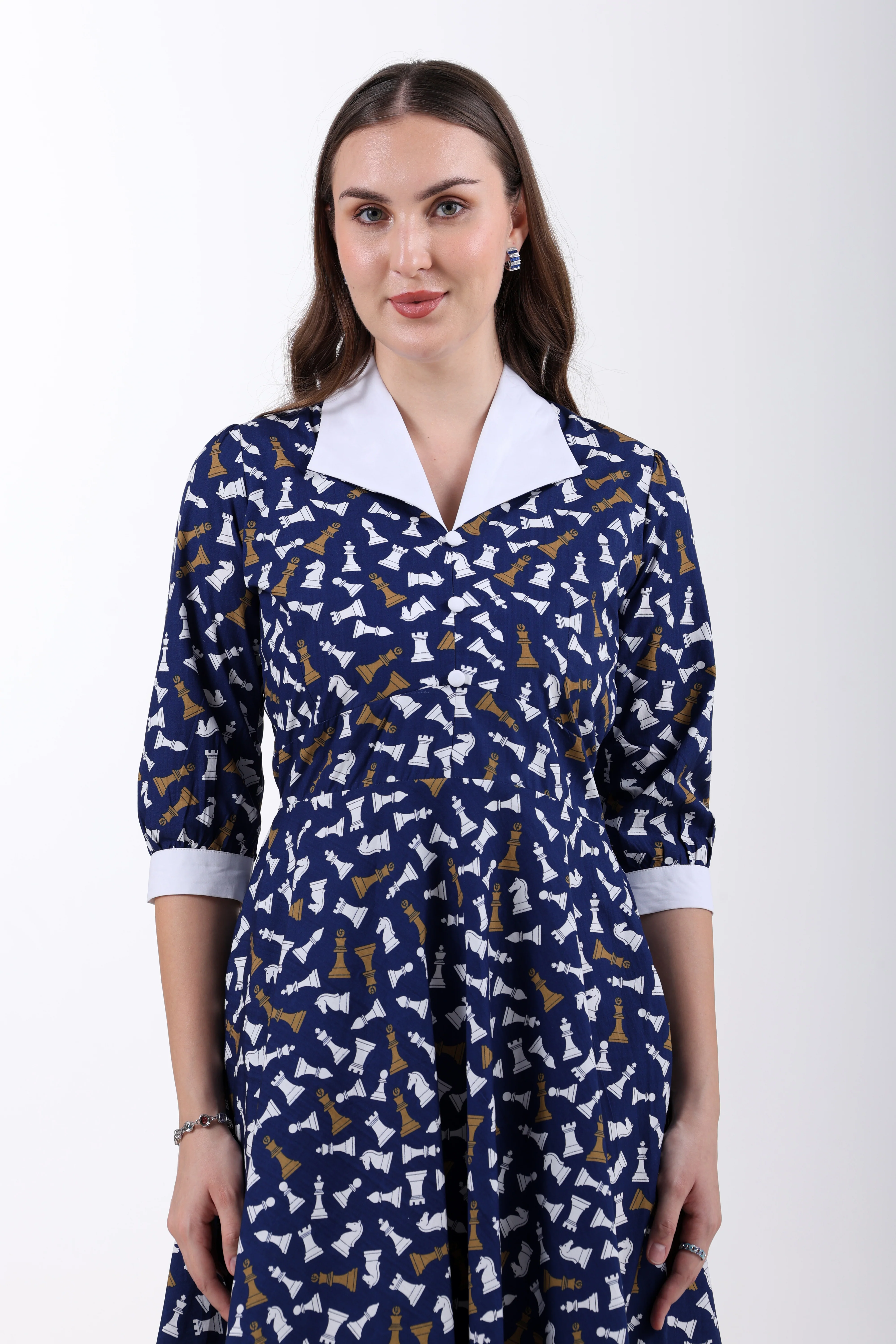 Checkmate Grace Cotton Midi Dress – Navy Blue - Image 3