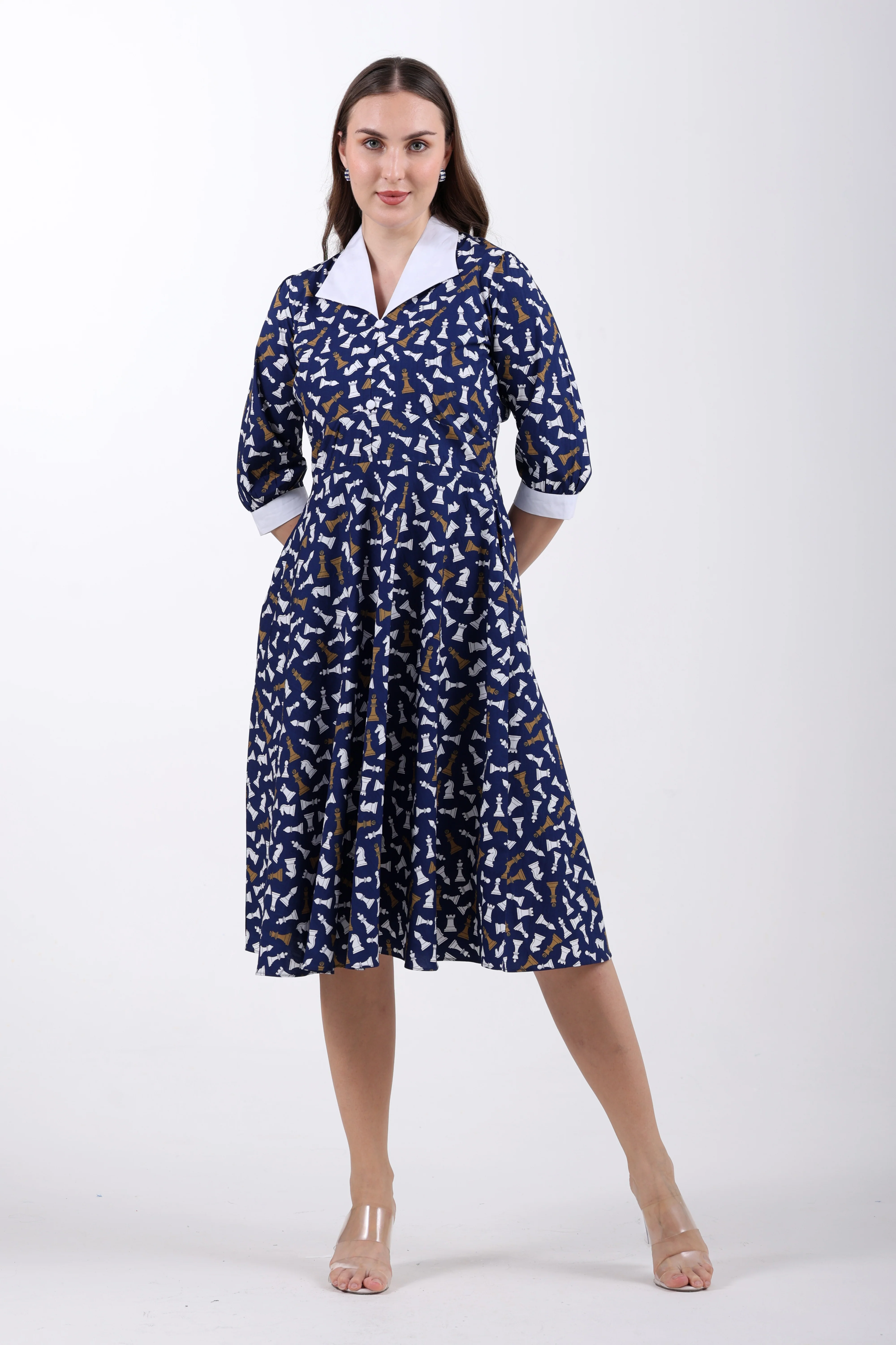 Checkmate Grace Cotton Midi Dress – Navy Blue - Image 4