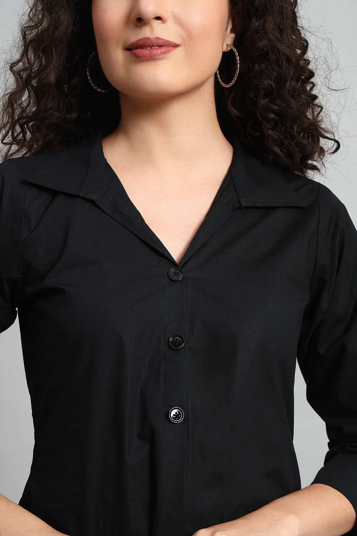Classic Button-Up Collar Tunic – Black - Image 6