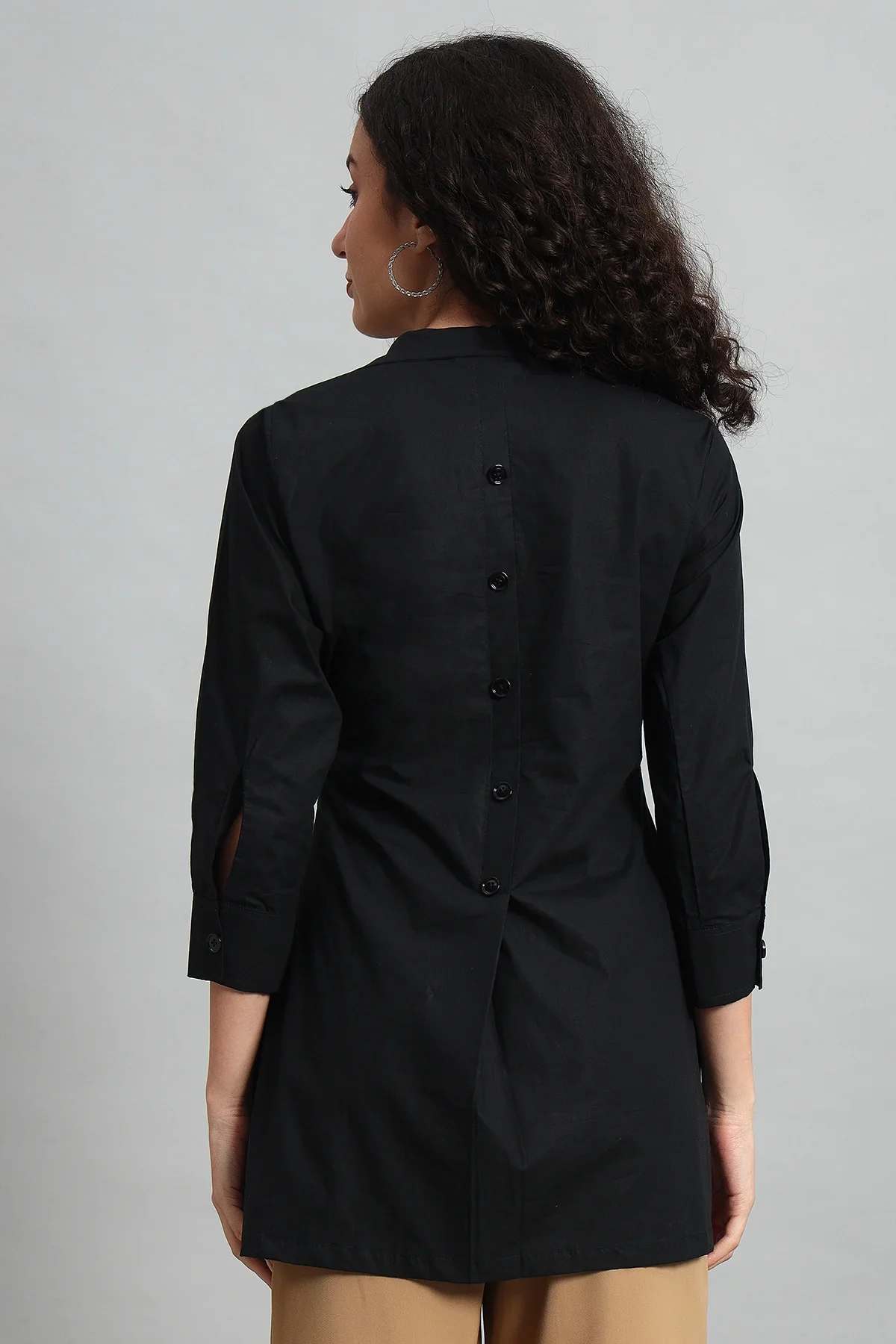 Classic Button-Up Collar Tunic – Black - Image 7
