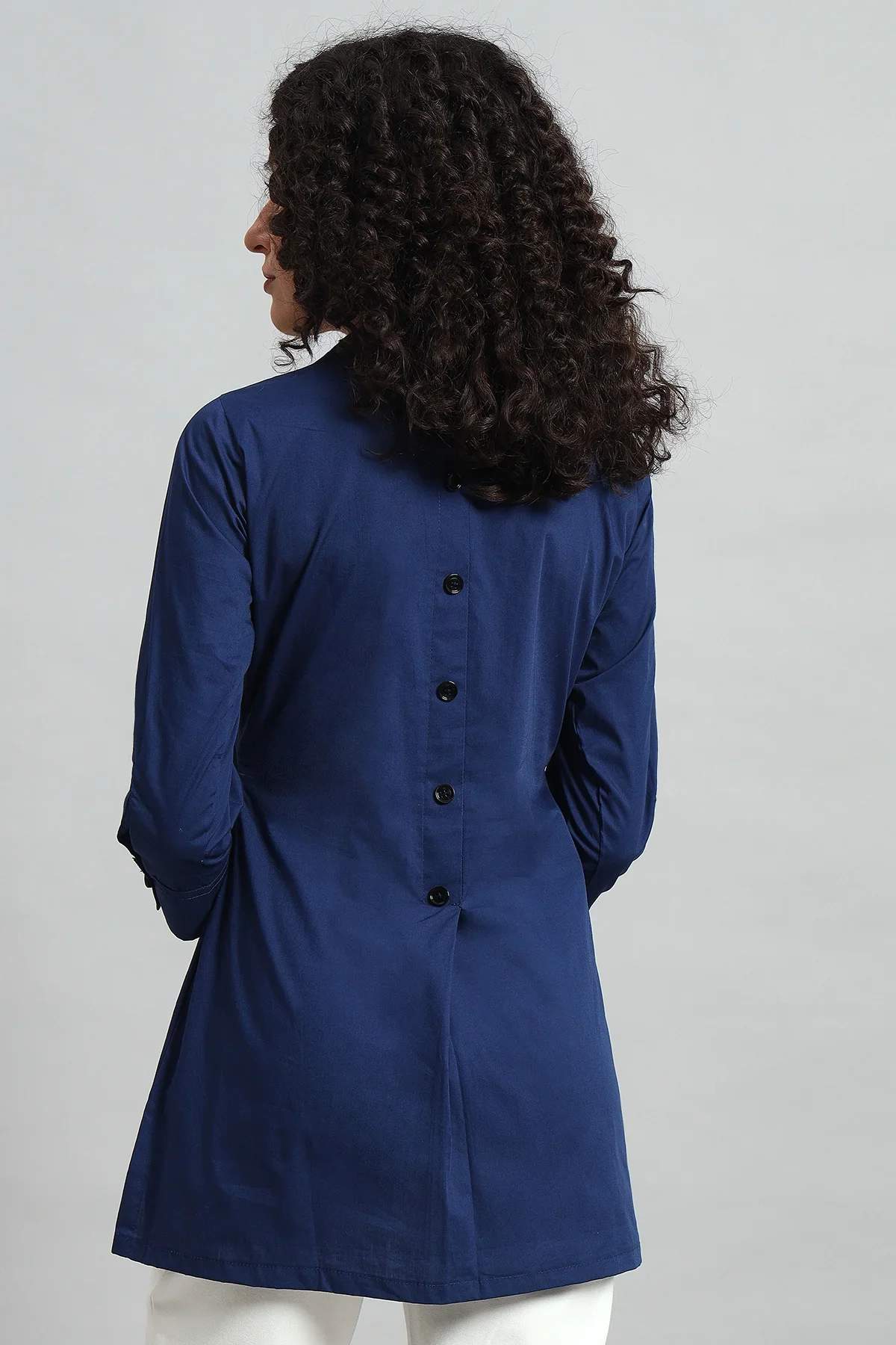 Classic Button-Up Collar Tunic – Navy Blue - Image 3