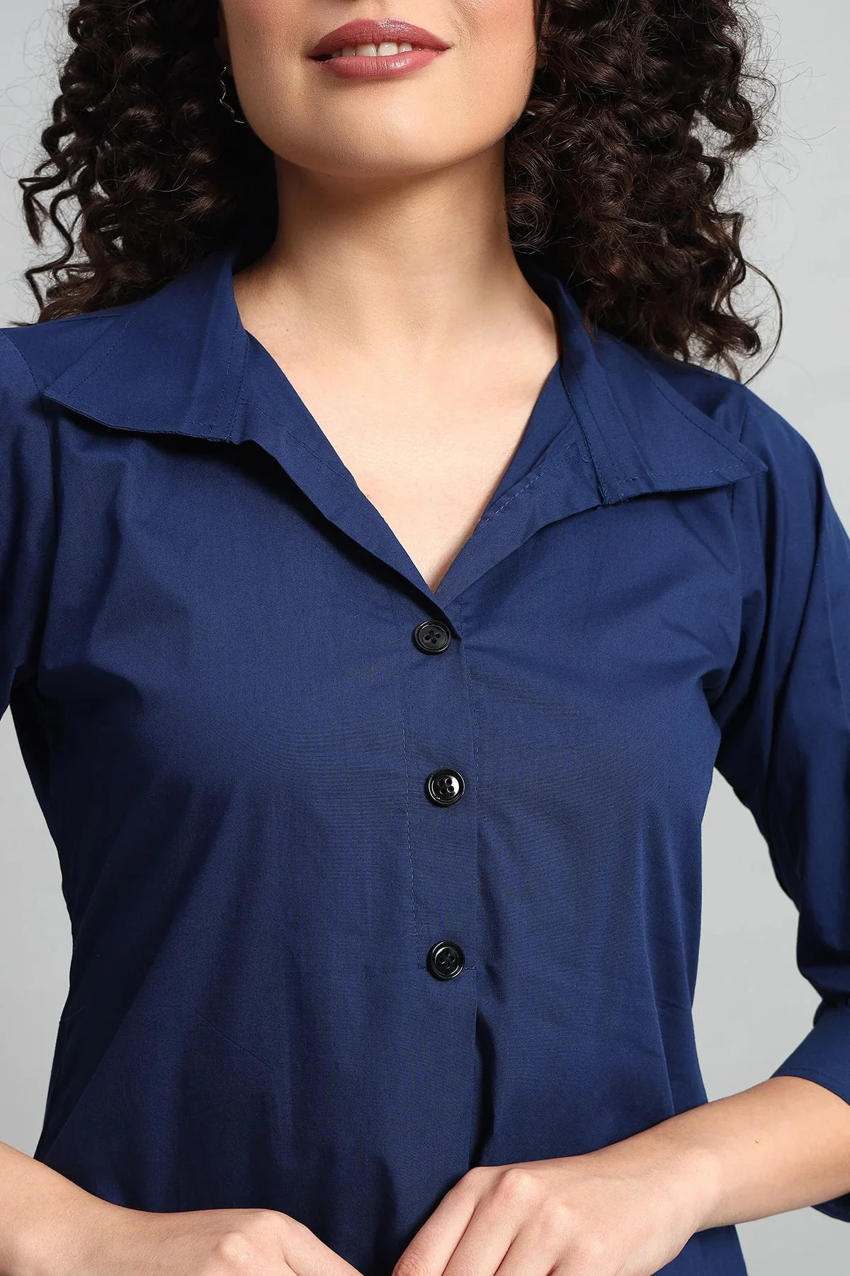 Classic Button-Up Collar Tunic – Navy Blue - Image 7
