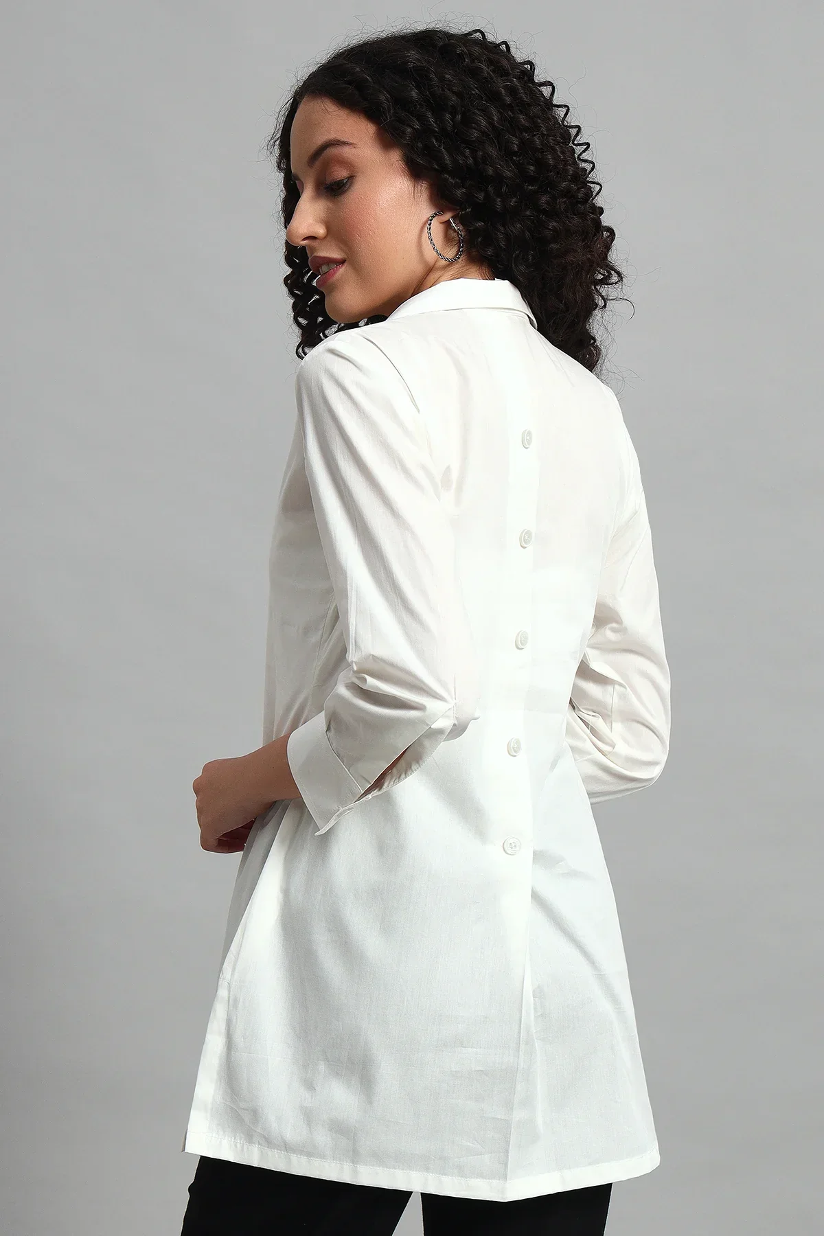 Classic Button-Up Collar Tunic – White - Image 3