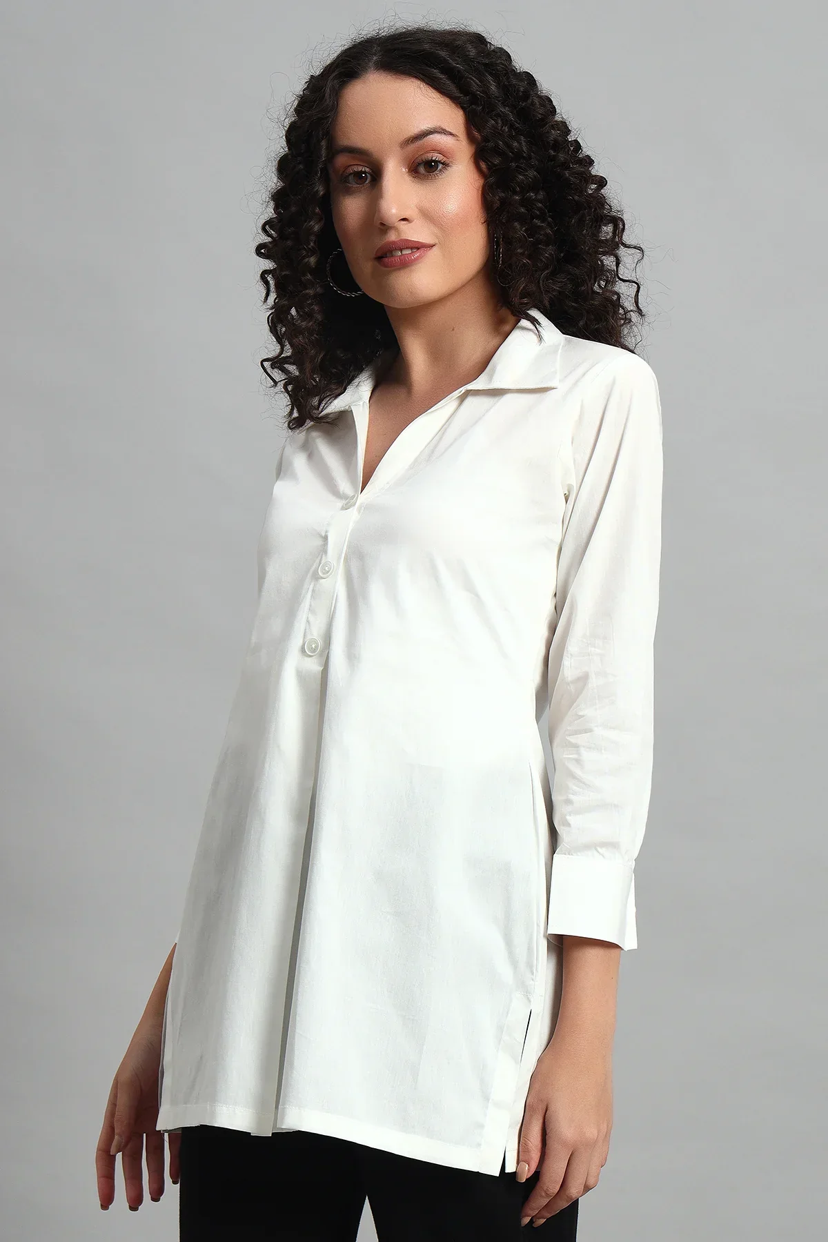 Classic Button-Up Collar Tunic – White - Image 4