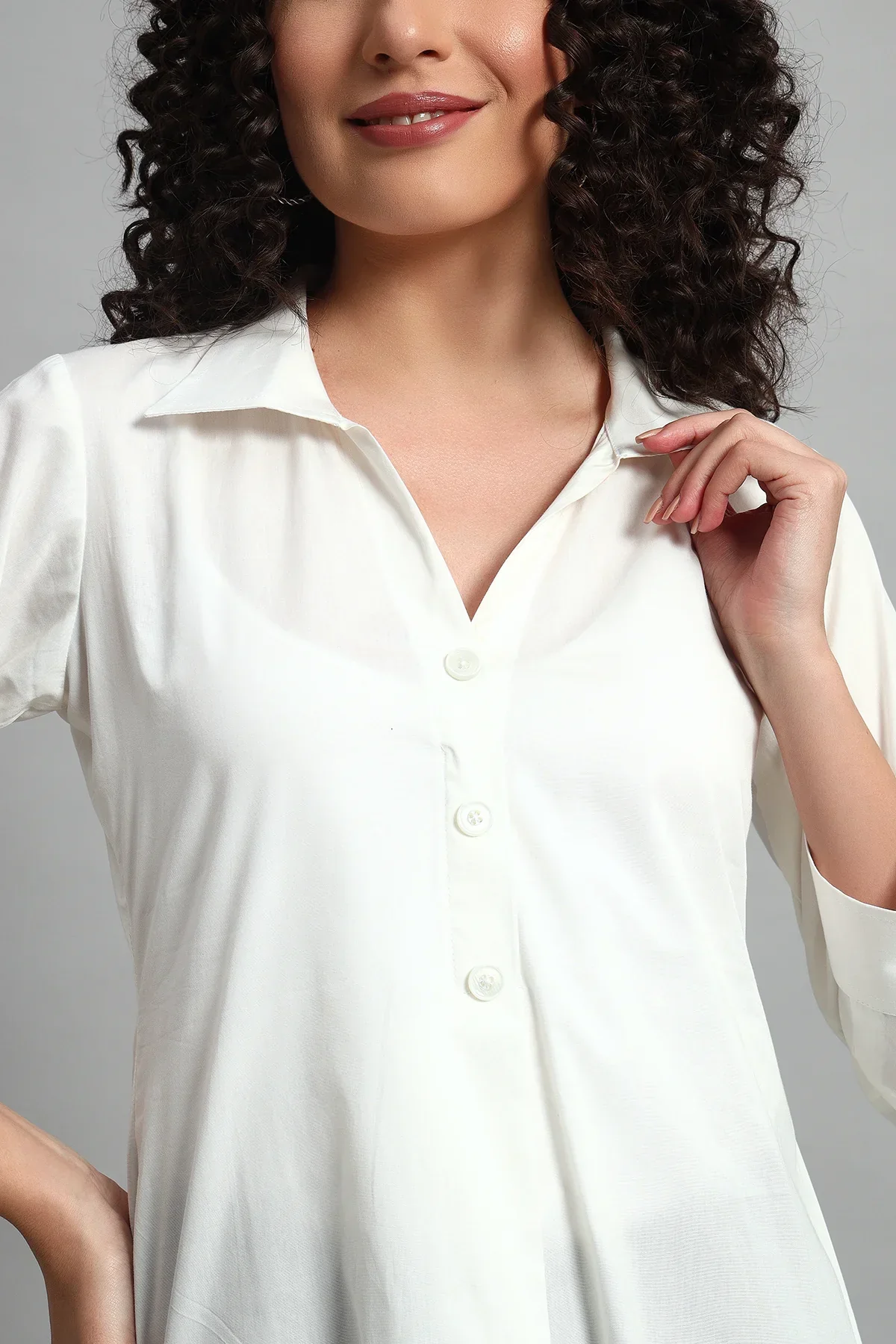 Classic Button-Up Collar Tunic – White - Image 6