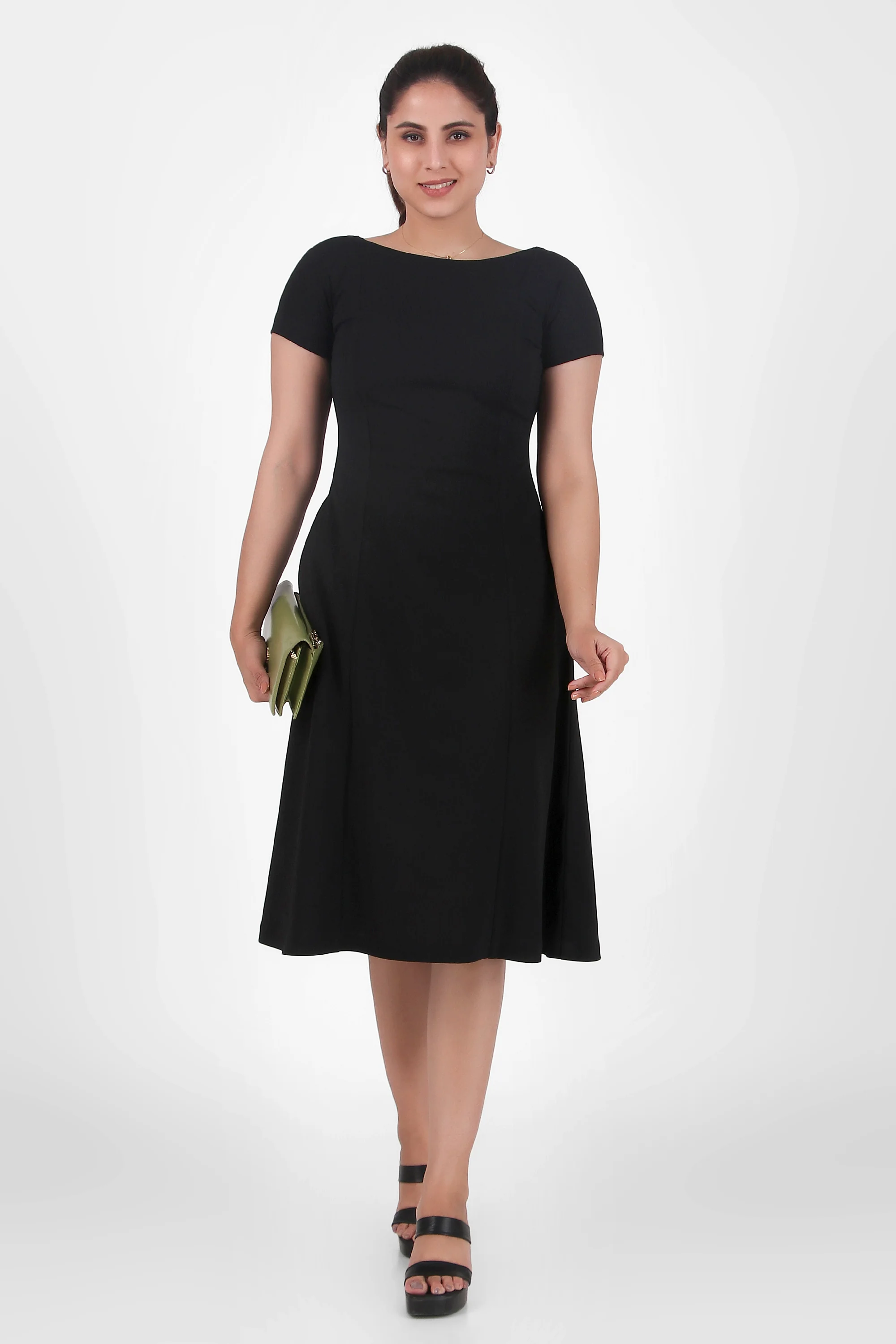 Classic Comfort A-Line Dress – Black