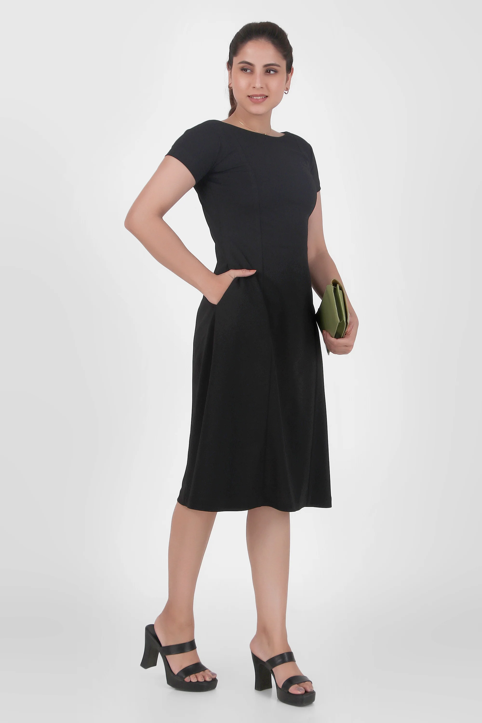 Classic Comfort A-Line Dress – Black - Image 2