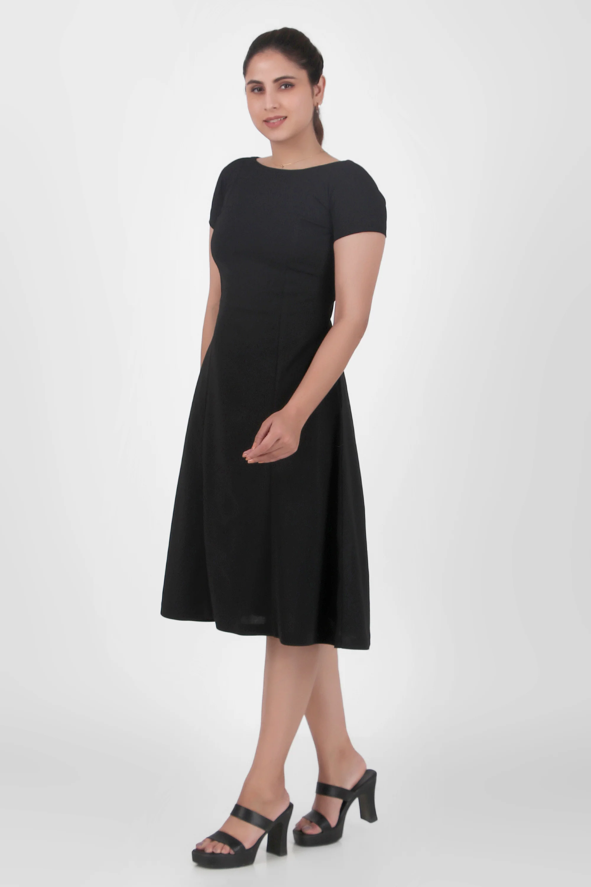 Classic Comfort A-Line Dress – Black - Image 6