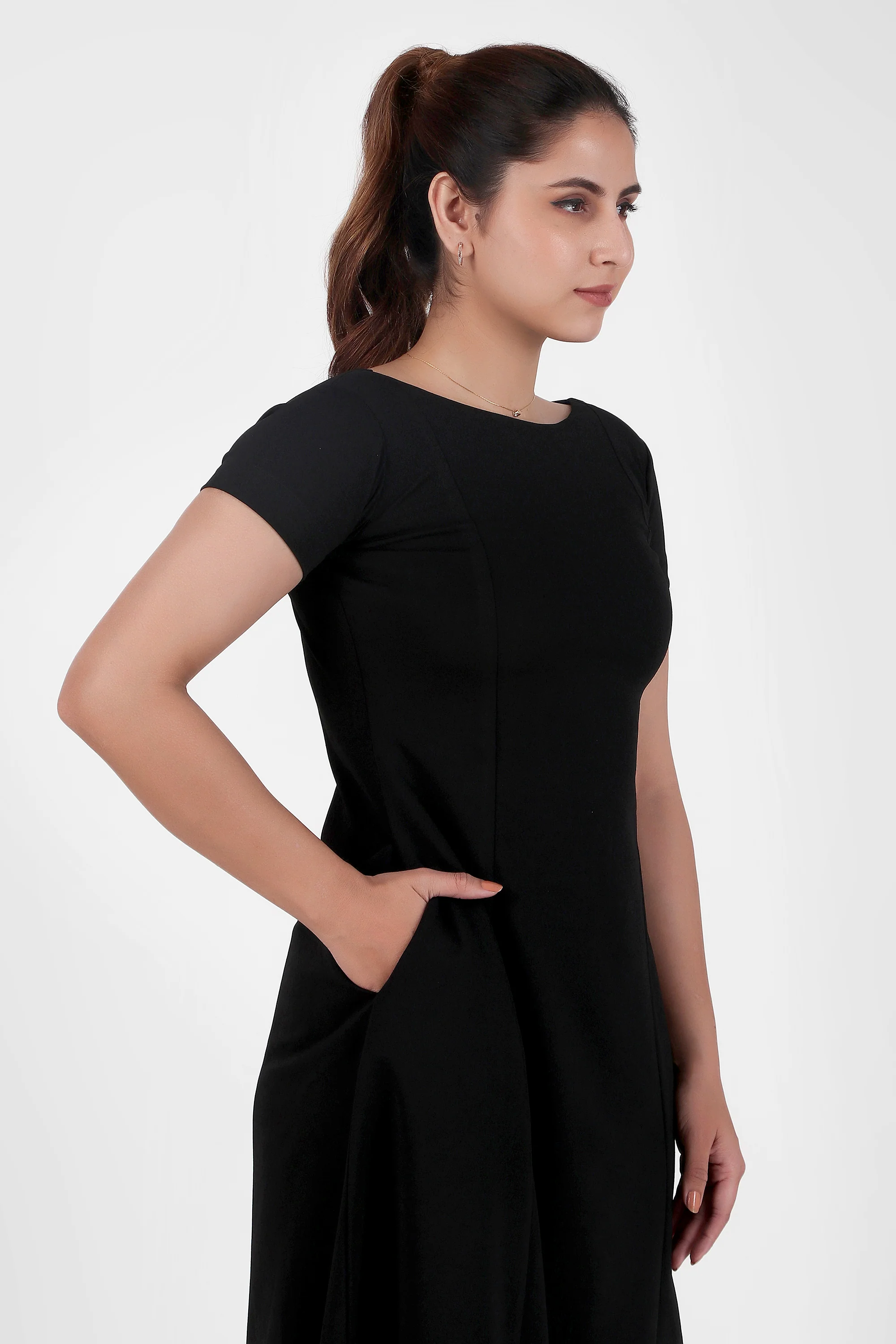 Classic Comfort A-Line Dress – Black - Image 7