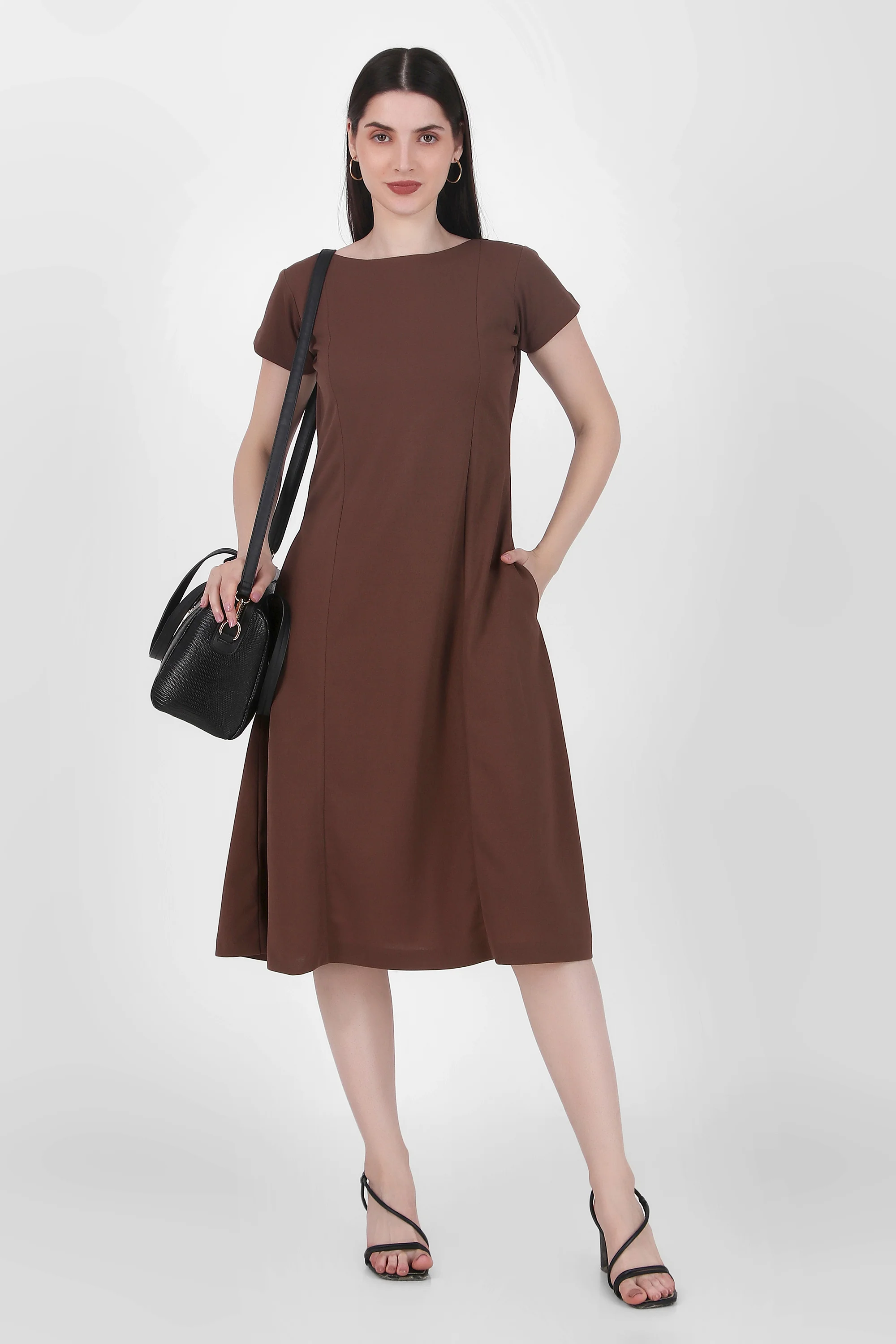 Classic Comfort A-Line Dress – Brown