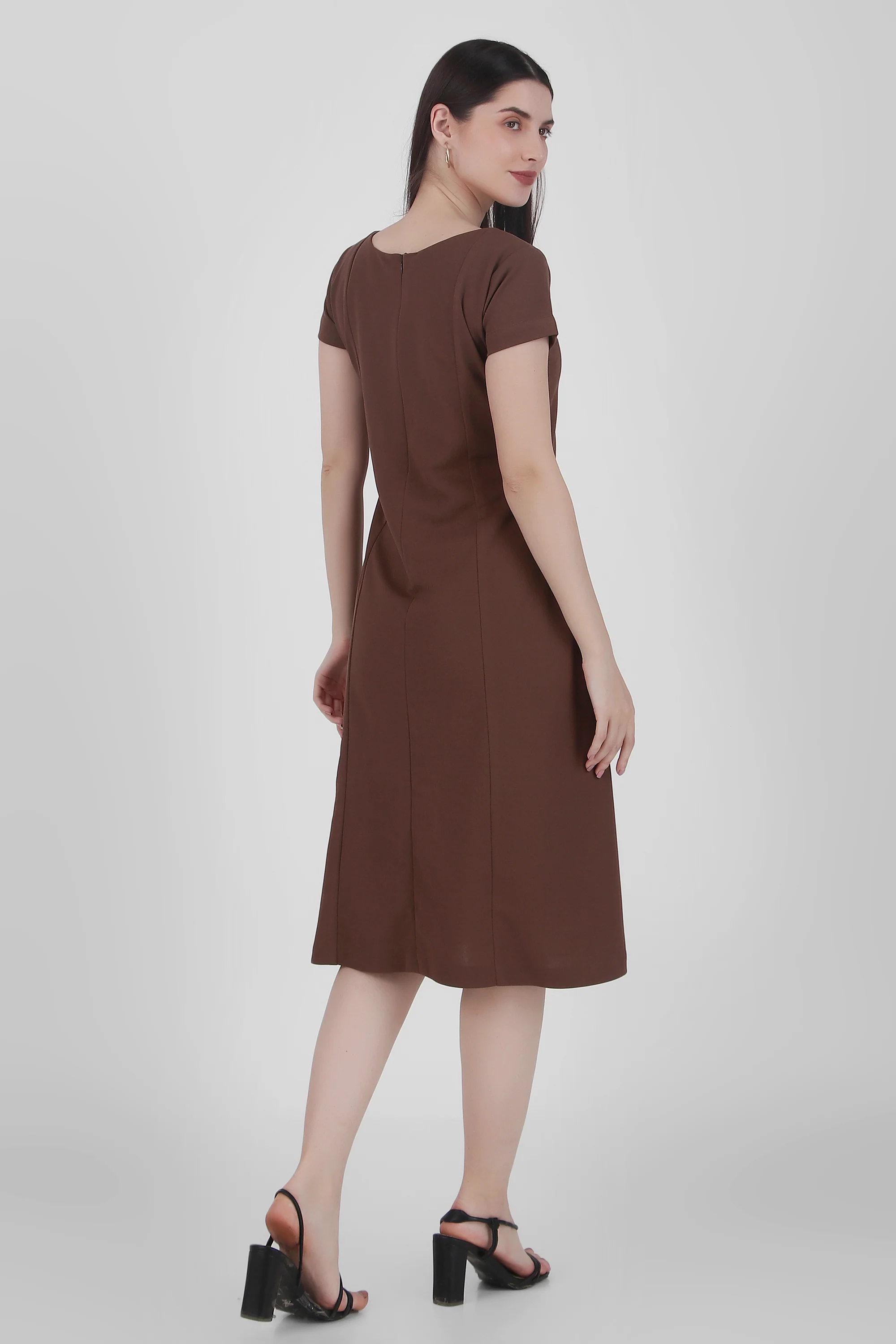 Classic Comfort A-Line Dress – Brown - Image 4