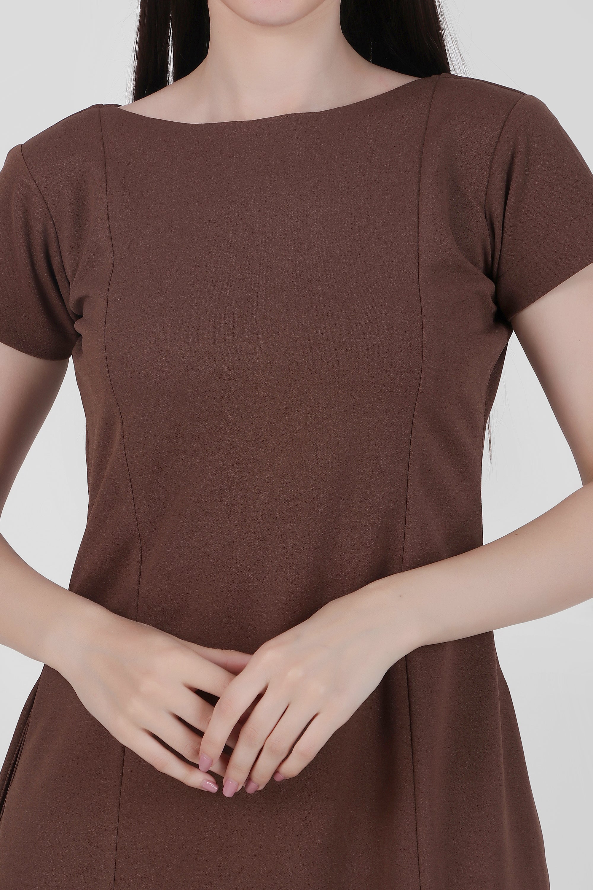 Classic Comfort A-Line Dress – Brown - Image 5