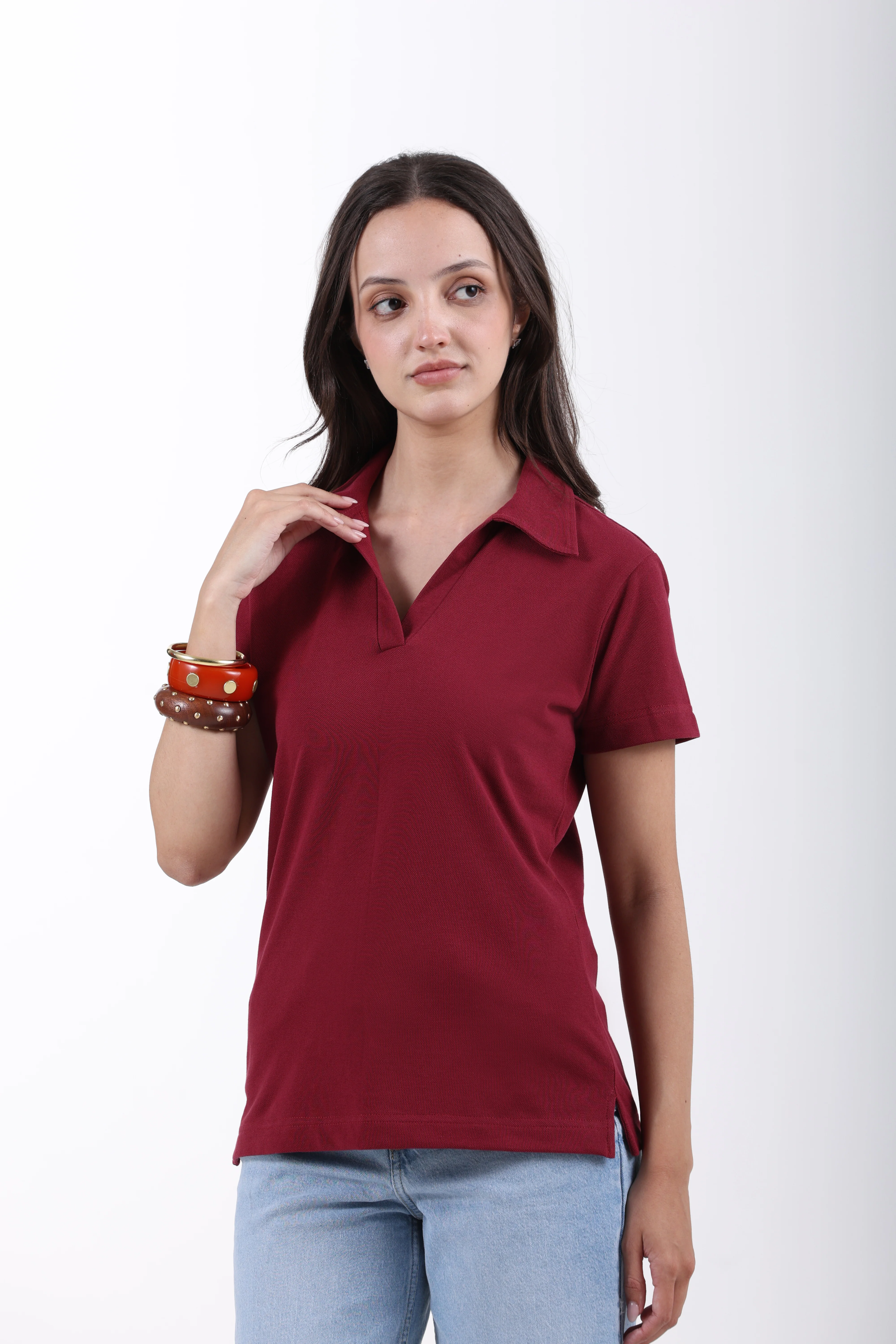 Classic Cotton Polo T-Shirt – Wine - Image 3
