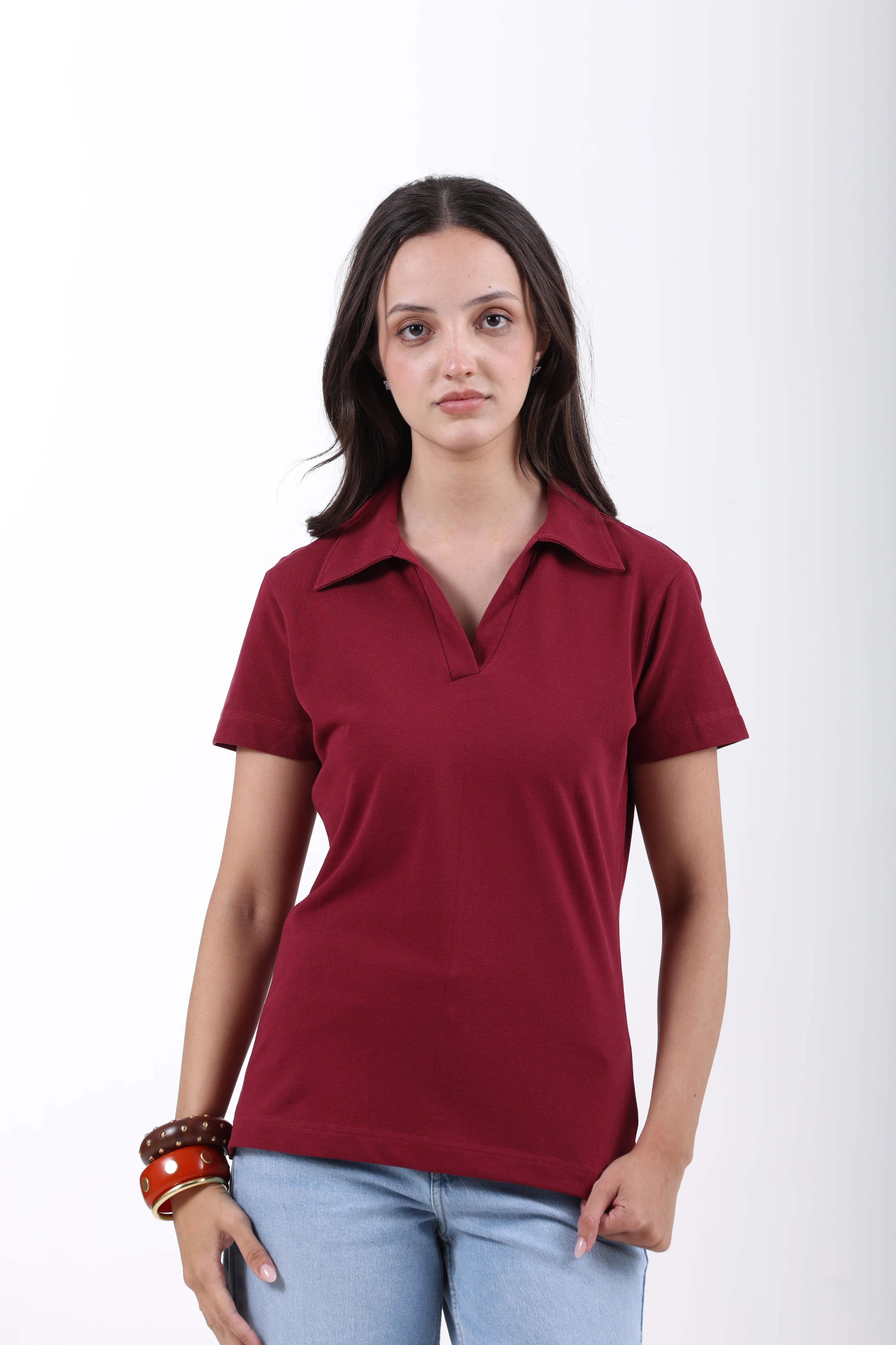 Classic Cotton Polo T-Shirt – Wine - Image 4