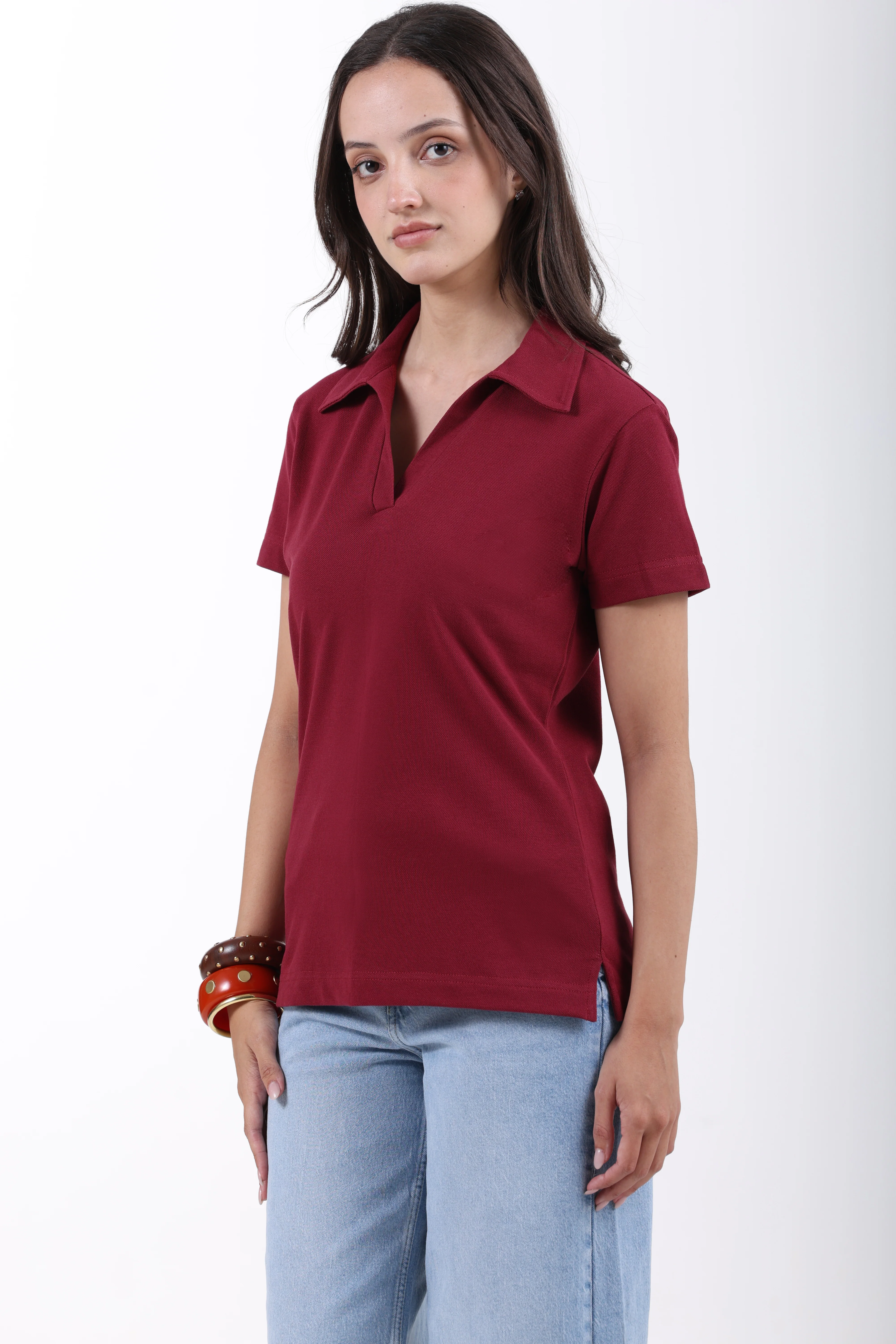 Classic Cotton Polo T-Shirt – Wine - Image 5