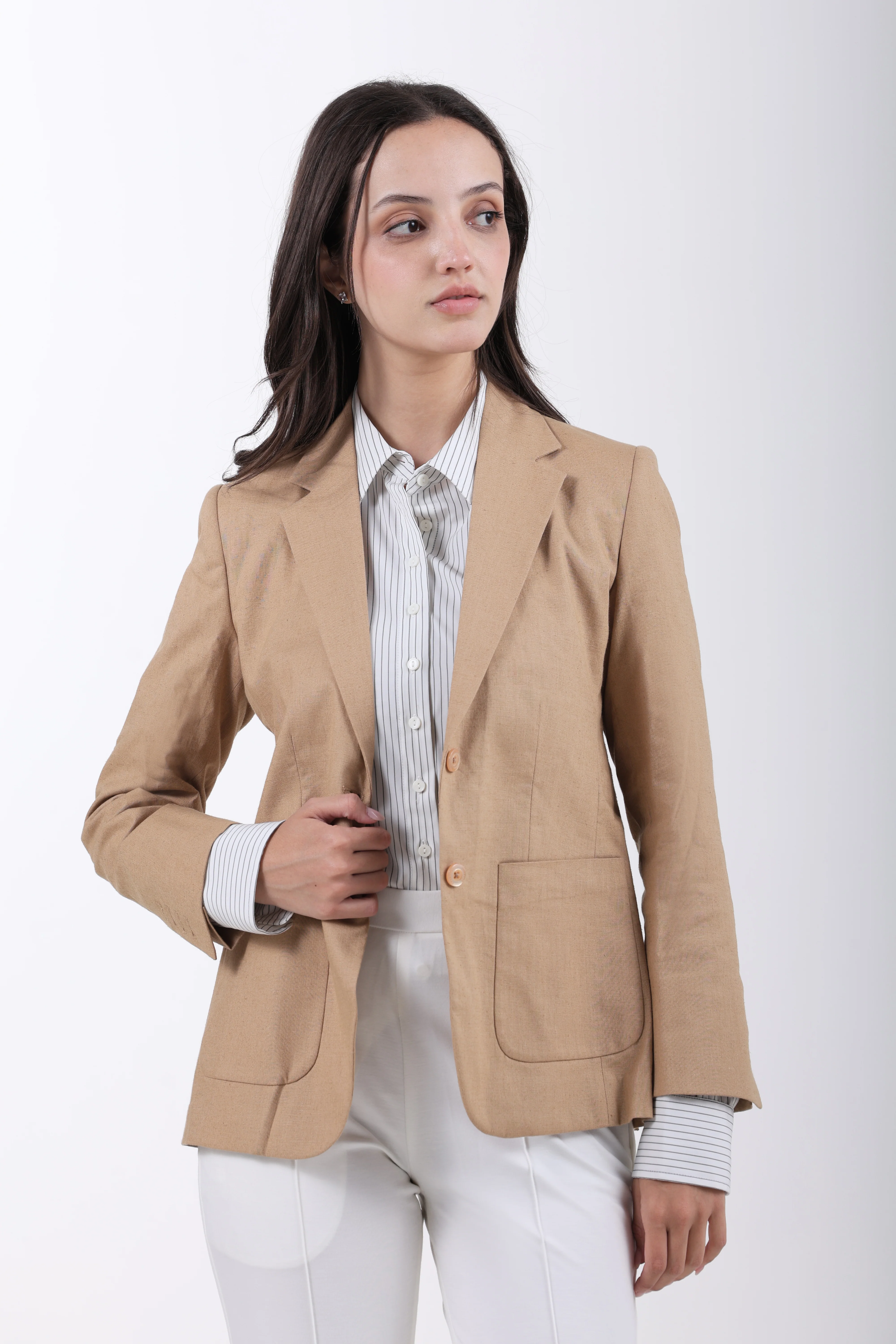 Classic Structure Belgian Linen Blazer – Desert Beige - Image 3