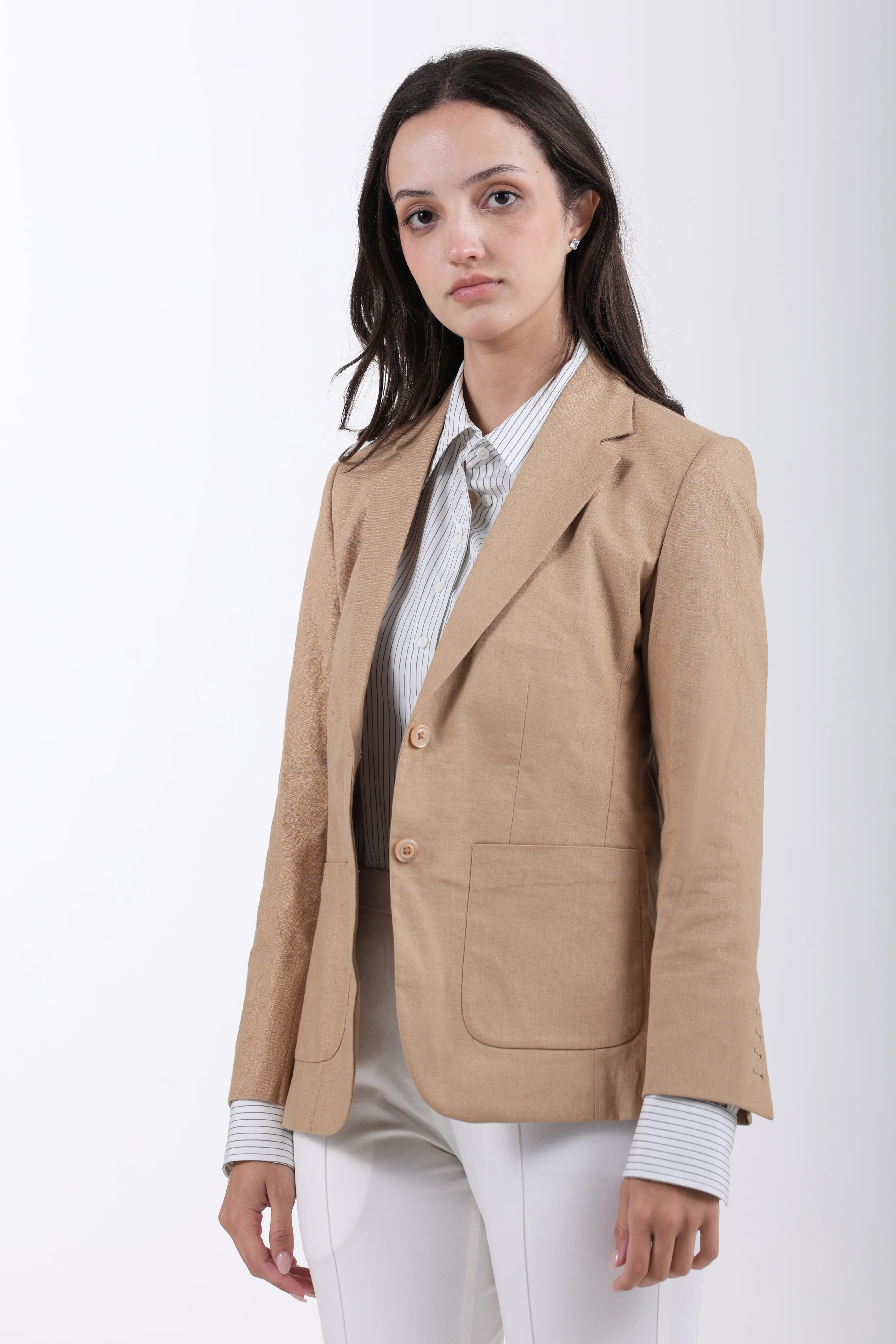 Classic Structure Belgian Linen Blazer – Desert Beige - Image 4