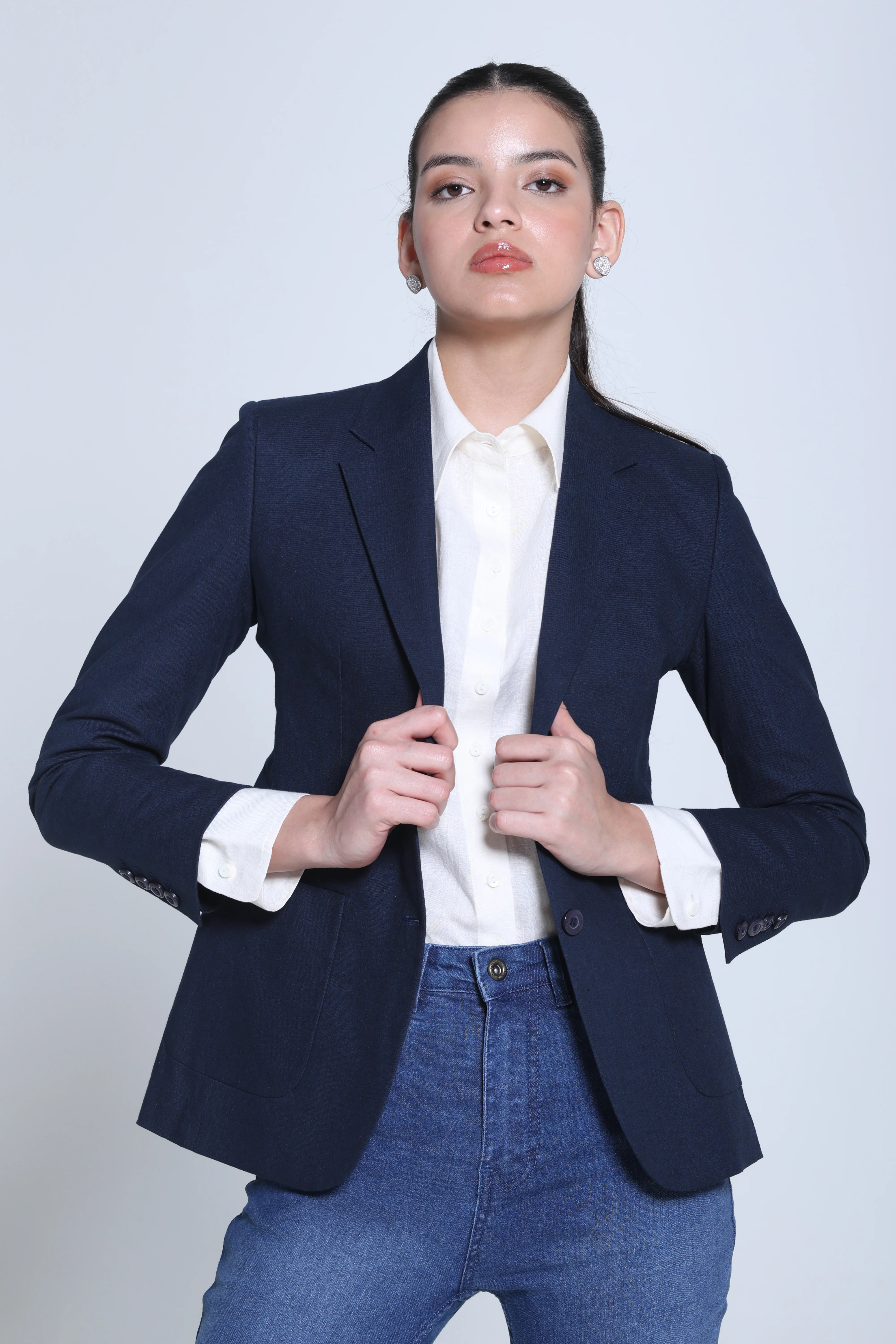 Classic Structure Belgian Linen Blazer – Midnight Navy - Image 3