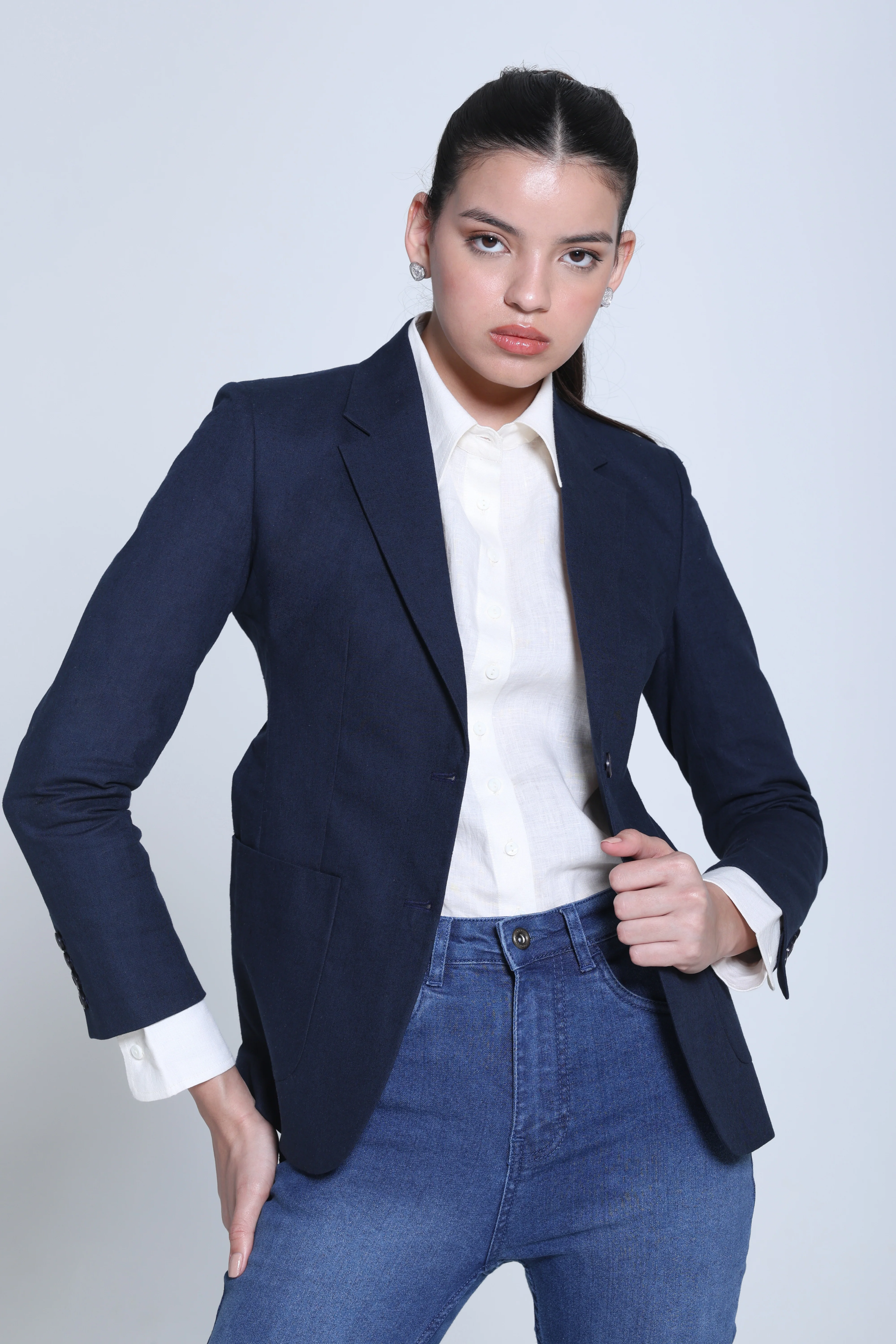 Classic Structure Belgian Linen Blazer – Midnight Navy - Image 4